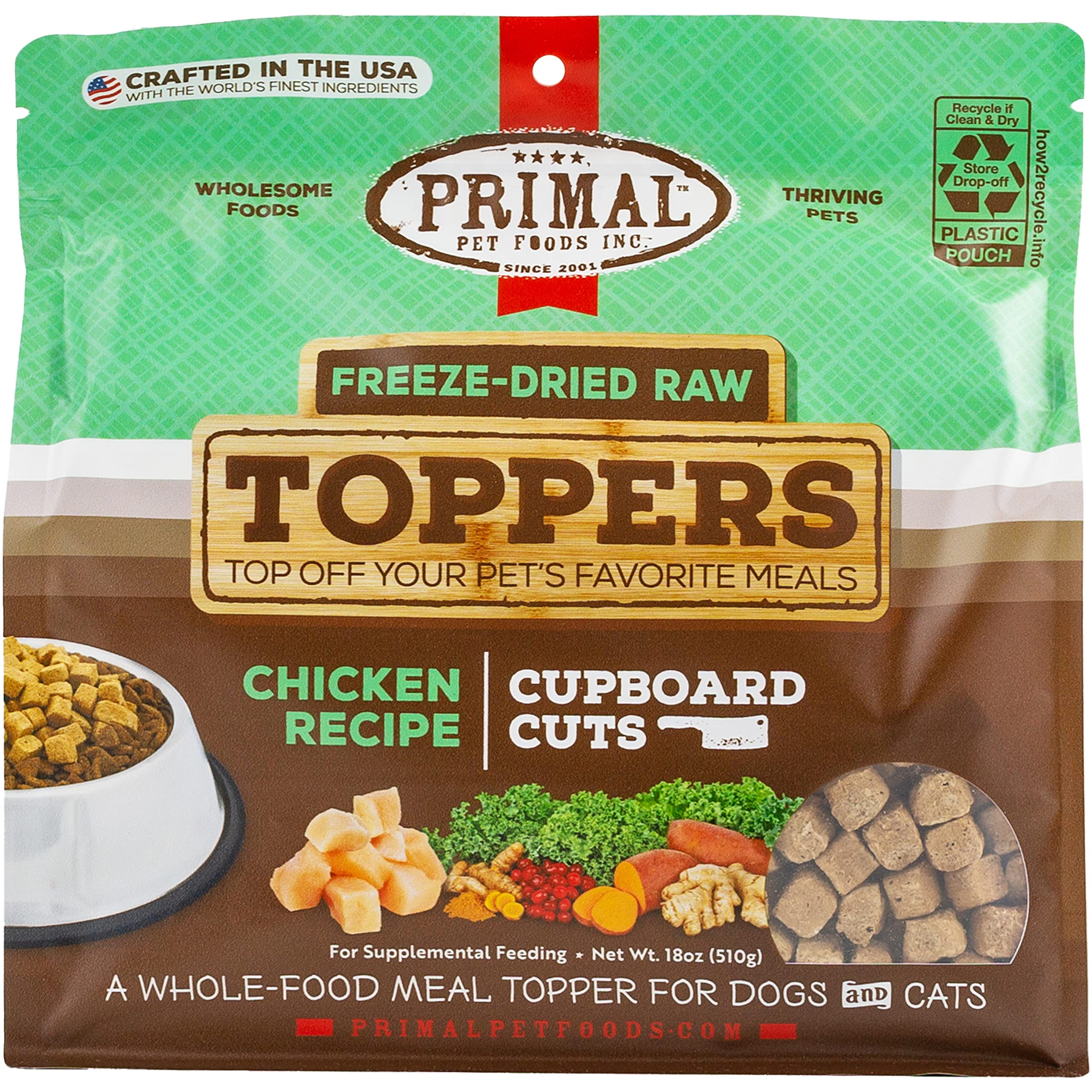 **Primal Freeze-Dried Raw Dog & Cat Food Toppers - Grain-Free, Probiotic-Enriched Meal Mixers for Training & Digestive Health - Chicken Flavor (18 oz) - Perfect for Picky Eaters & Sensitive Stomachs**