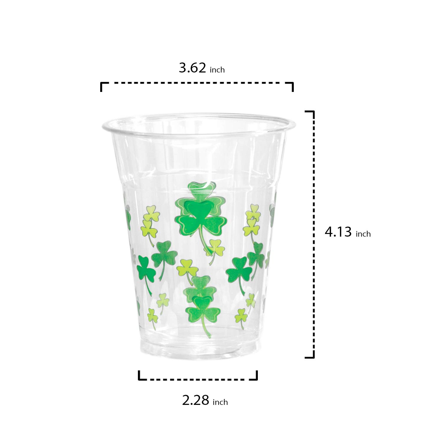12oz Soft Plastic Party Cups with Clovers Print - Case of 500 Disposable Drinking Cups for St. Patrick's Day, Weddings & Events