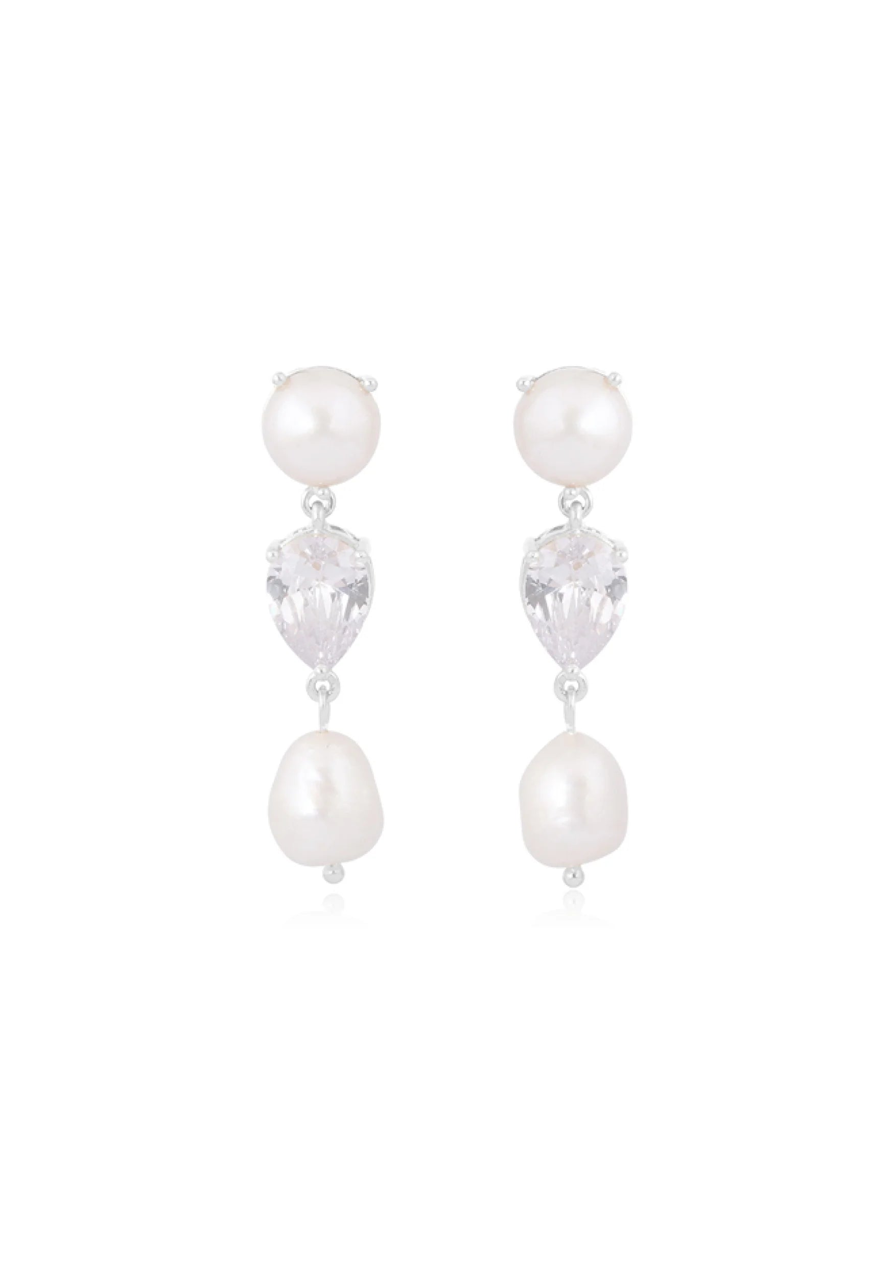 Lola Knight Celine Double Pearl and Crystal Drop Earrings - Sterling Silver Dangle Earrings for Women | Elegant Jewelry for Weddings, Parties & Special Occasions