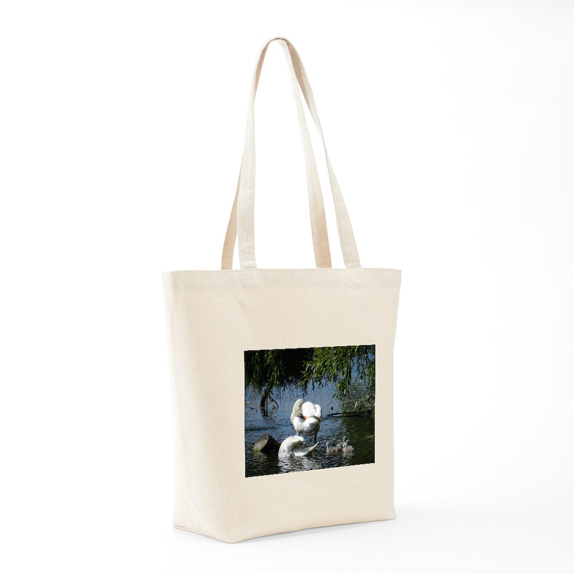 Swan and Cygnets Canvas Tote Bag - Natural Reusable Shopping Bag for Groceries, Beach, Work & Daily Use