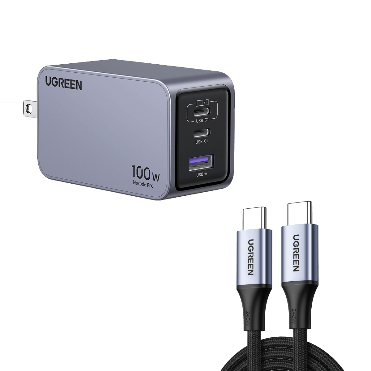 UGREEN Nexode Pro 100W 3-Port GaN Fast Charger for iPhone 15/14/13/12, MacBook, iPad - Compact USB C Wall Charger with Power Delivery for Home, Office & Travel