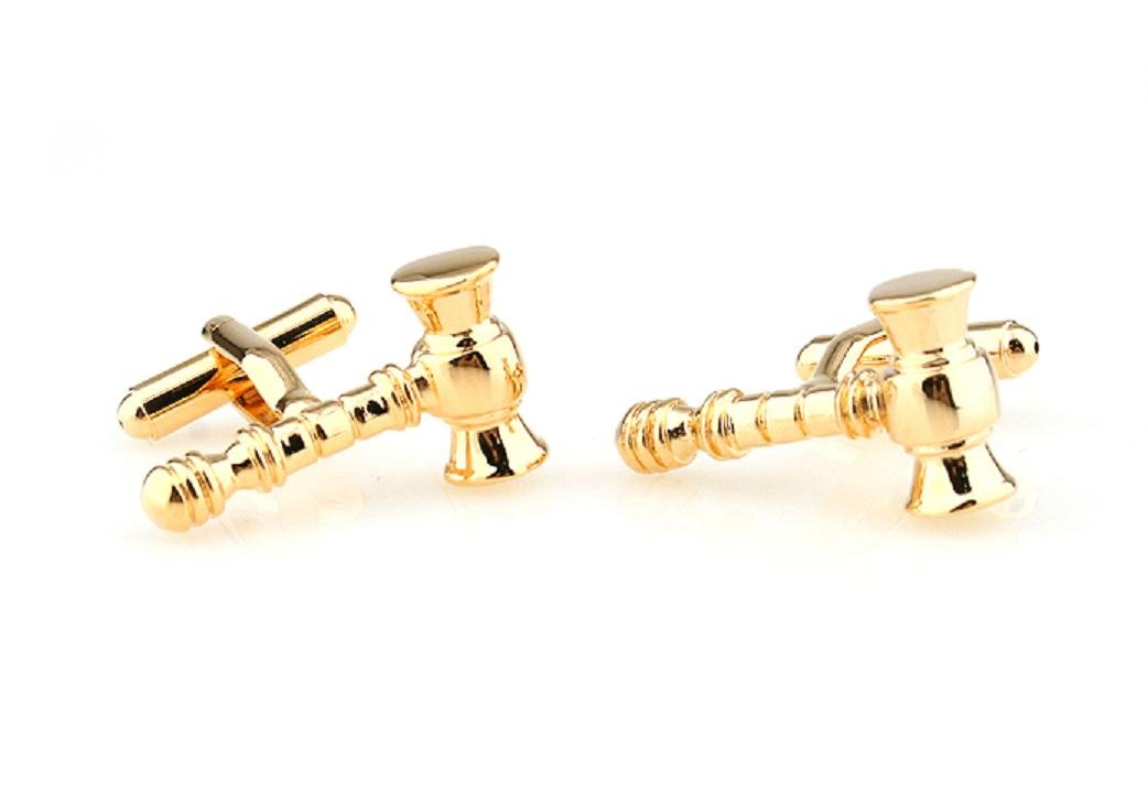 MRCUFF Gavel Judge Lawyer Mason Law Pair Cufflinks - Elegant Silver Tone Cuff Links for Attorneys with Gift Box & Polishing Cloth - Perfect for Courtroom, Graduation & Professional Gifts