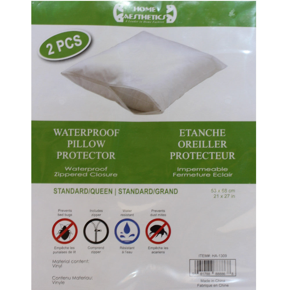 Waterproof Pillow Protector Standard/Queen Size - Soft & Breathable Zippered Cover for Allergy Relief & Bedwetting - Fits 20x26in & 20x30in Pillows - Ideal for Kids, Adults & Hotel Use - HA1309