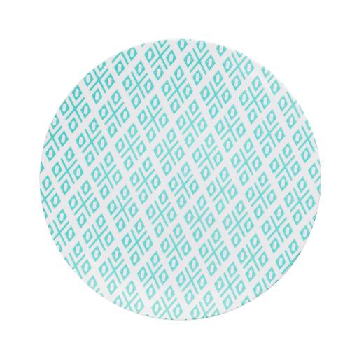 Vibrant Blue, Green & White Round Plastic Plates - Aztec Design for Parties, Picnics & Outdoor Dining | Durable & Stylish Disposable Tableware