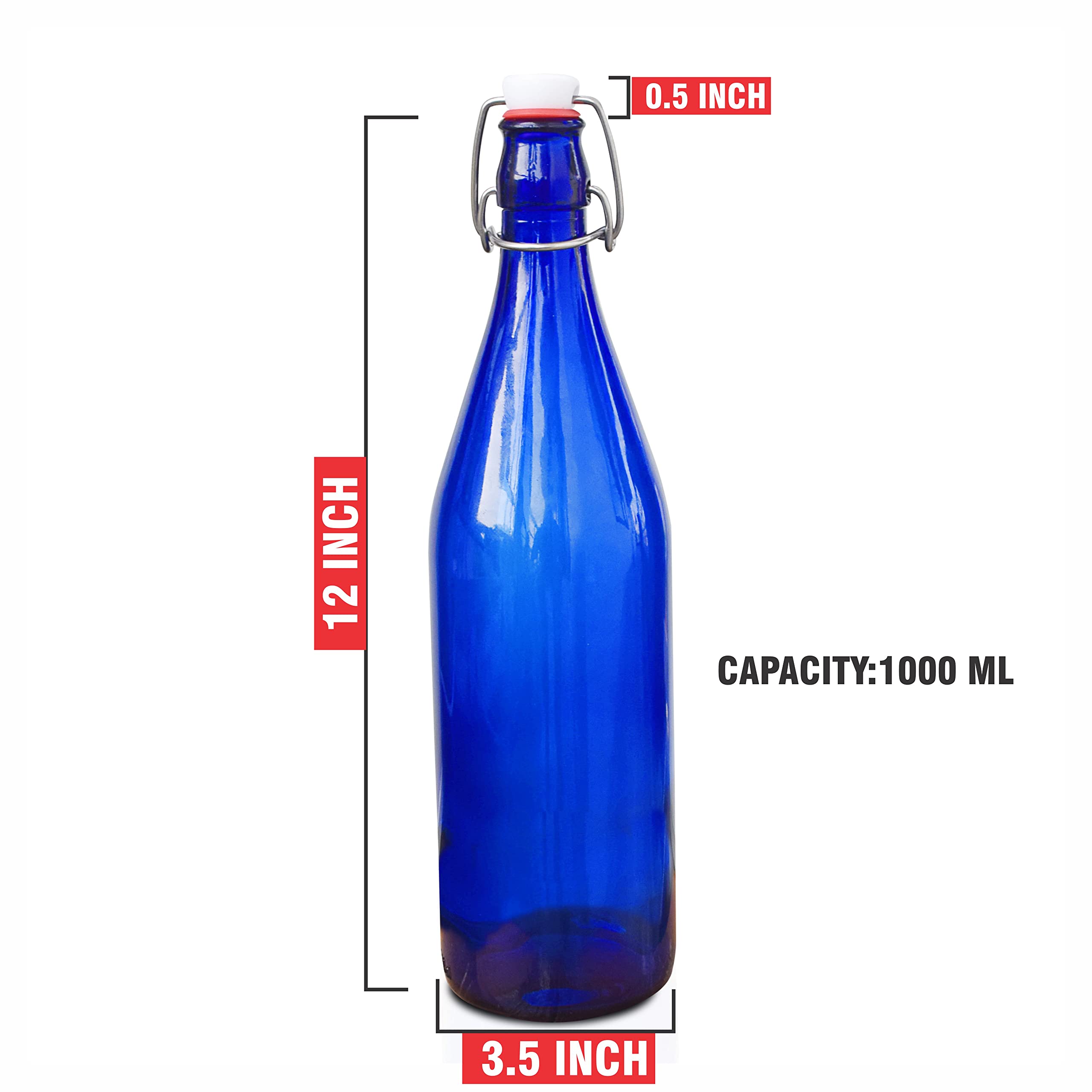 Pure Source India Glass Water Bottle - 1000ml (34oz) Airtight Leakproof BPA-Free Reusable Drinking Bottle - Blue - Perfect for Gym, Hiking, Office & Travel Hydration