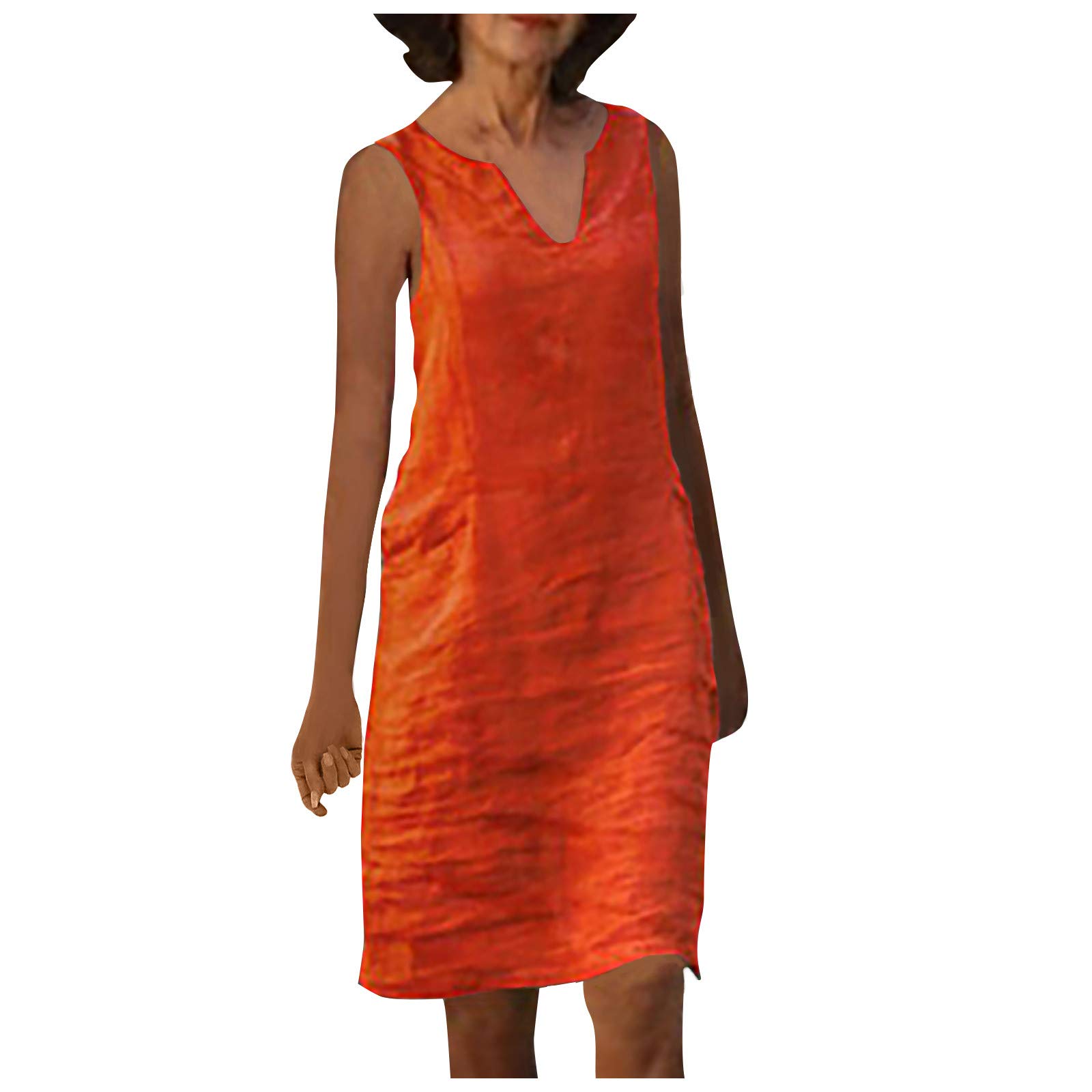 Stylish Plus Size Linen V-Neck Sleeveless Dress for Women - Breathable Summer Casual Maxi Dress | Perfect for Beach Outings, Date Nights & Office Wear