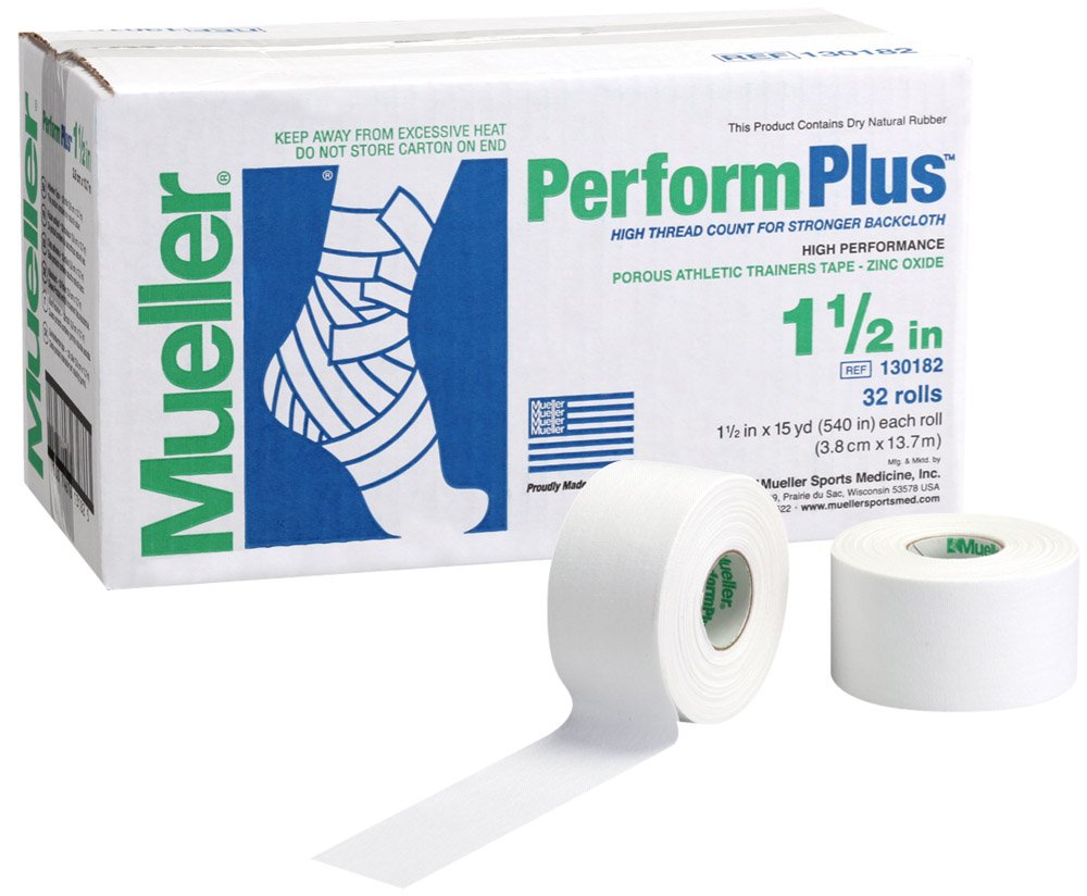 Mueller Perform Plus Athletic Tape 1.5 Inch x 15 Yards (32 Rolls Pack) - Premium Sports Tape for Ankle Support, Wrist Wrapping & Injury Prevention