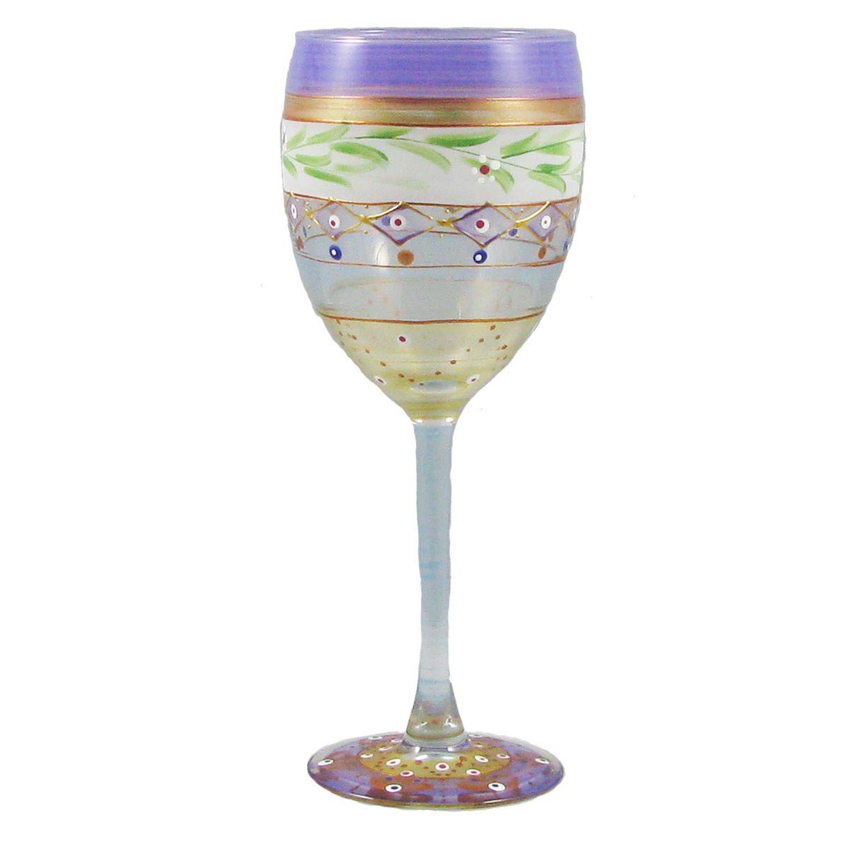 Set of 2 Hand-Painted Mosaic Garland & Stripes Wine Glasses - 10.5 Oz Stemware for Parties, Weddings, and Elegant Dining