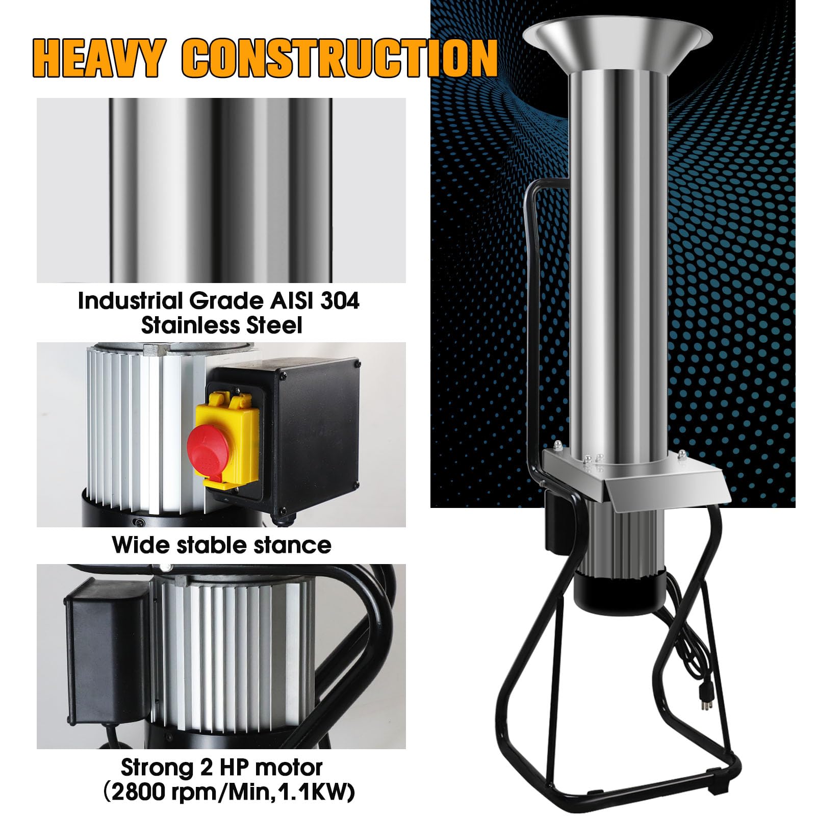 Electric Apple & Fruit Crusher - 1.1KW Motor, 304 Stainless Steel Apple Mill for Apples, Pears & Berries - Perfect for Wine, Cider & Juice Pressing at Home or Commercial Use