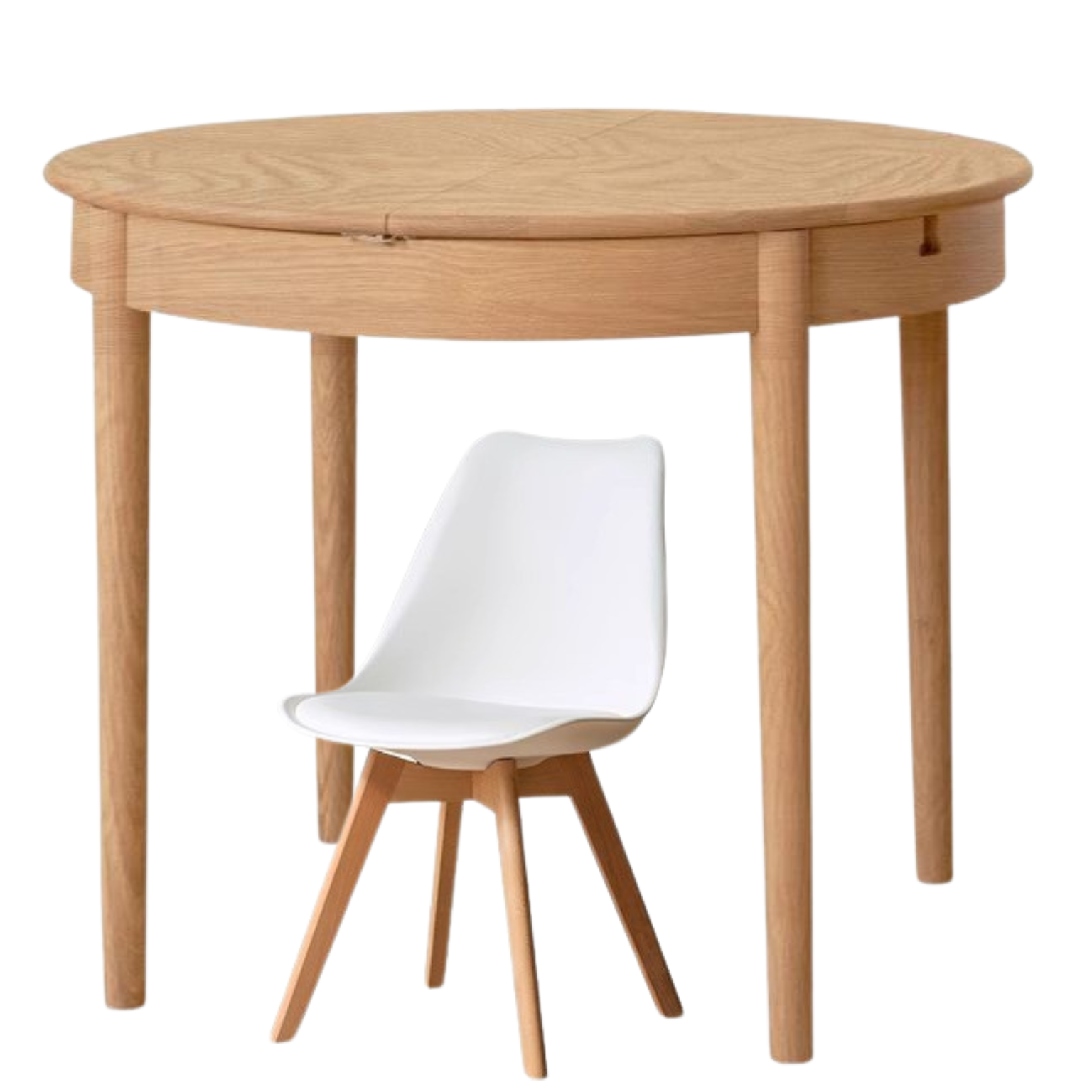Solid Oak & Ash Wood Extendable Round Dining Table - Expandable for 4 to 8 People - Perfect for Small Spaces, Family Dinners & Entertaining Guests