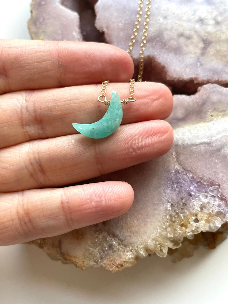 Amazonite Moon Pendant Necklace - Dainty Silver Jewelry for Women | Elegant Boho Necklace for Everyday Wear, Gift Giving & Spiritual Healing