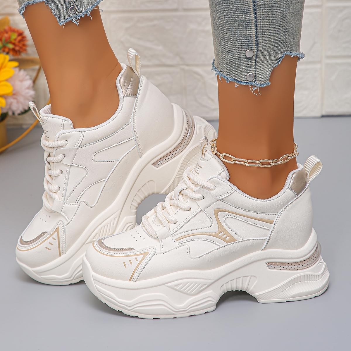Women's Chunky Platform Sneakers 2024 | Trendy Leather Dad Shoes for Women | Comfortable & Stylish Walking Shoes for Casual Outfits & Streetwear Fashion