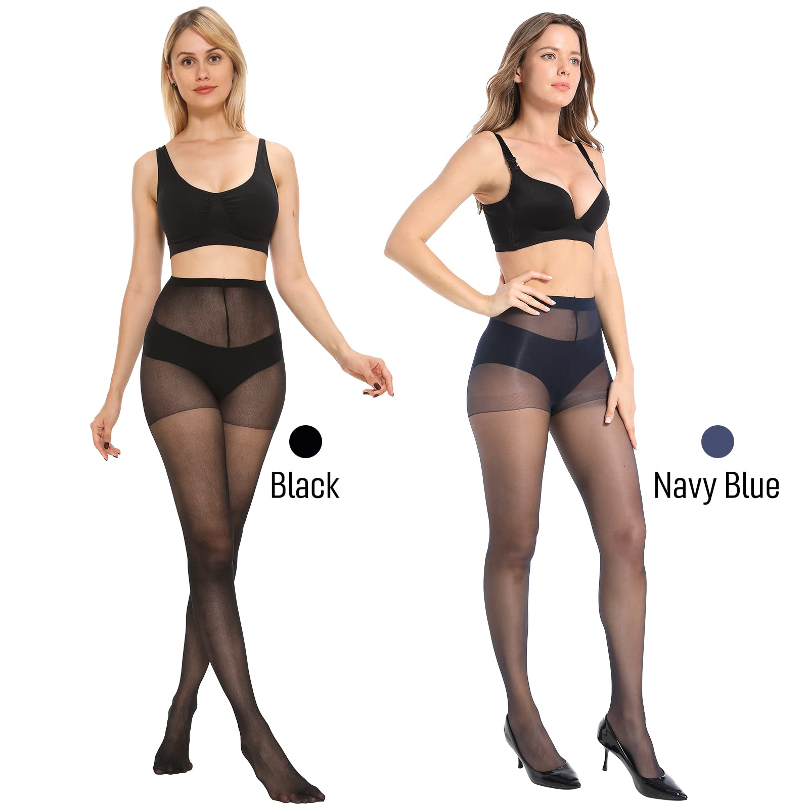 MANZI 6 Pairs 20D Women's Sheer Tights - Ultra Thin High Waist Pantyhose & Thigh Stockings for Work, Party & Everyday Wear