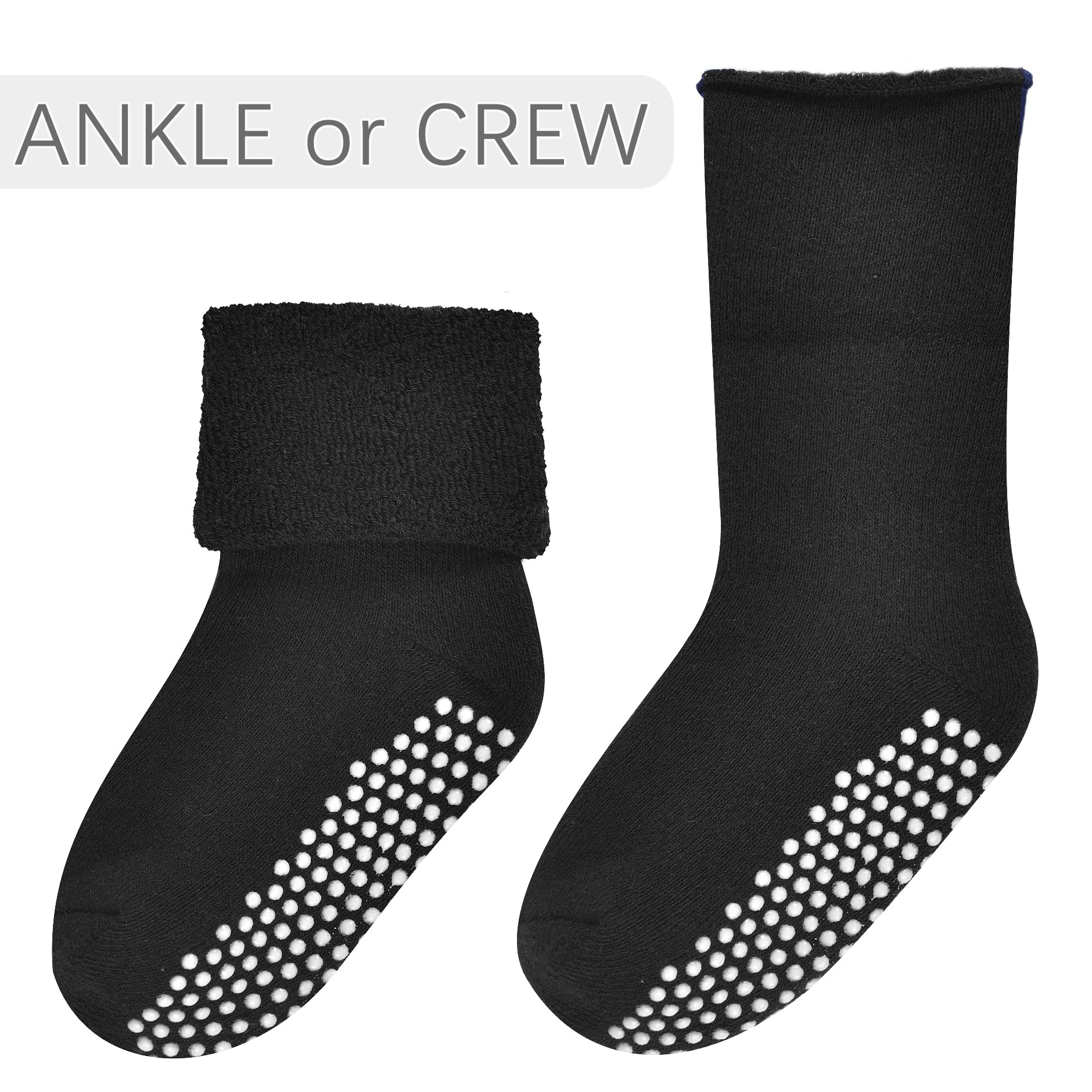 Non-Slip Baby Socks with Grips - 12 Pairs Cotton Warm Ankle Crew Socks for Toddlers - Perfect for Crawling, Walking & Playtime at Home or Daycare
