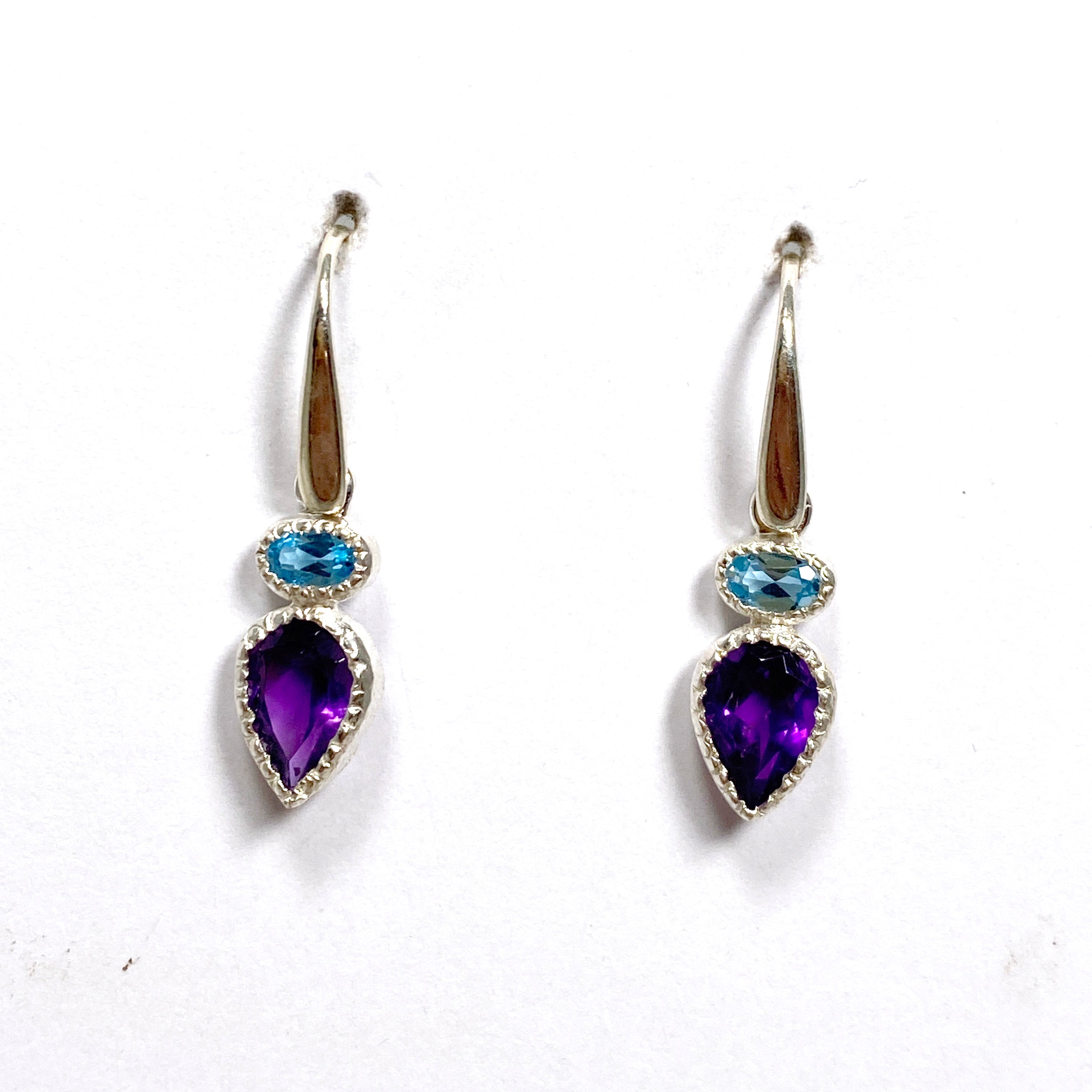 Amethyst and Blue Topaz Faceted Multi-Stone Earrings PEGJ165 | Elegant Dangle Earrings for Women | Perfect for Parties, Weddings & Special Occasions