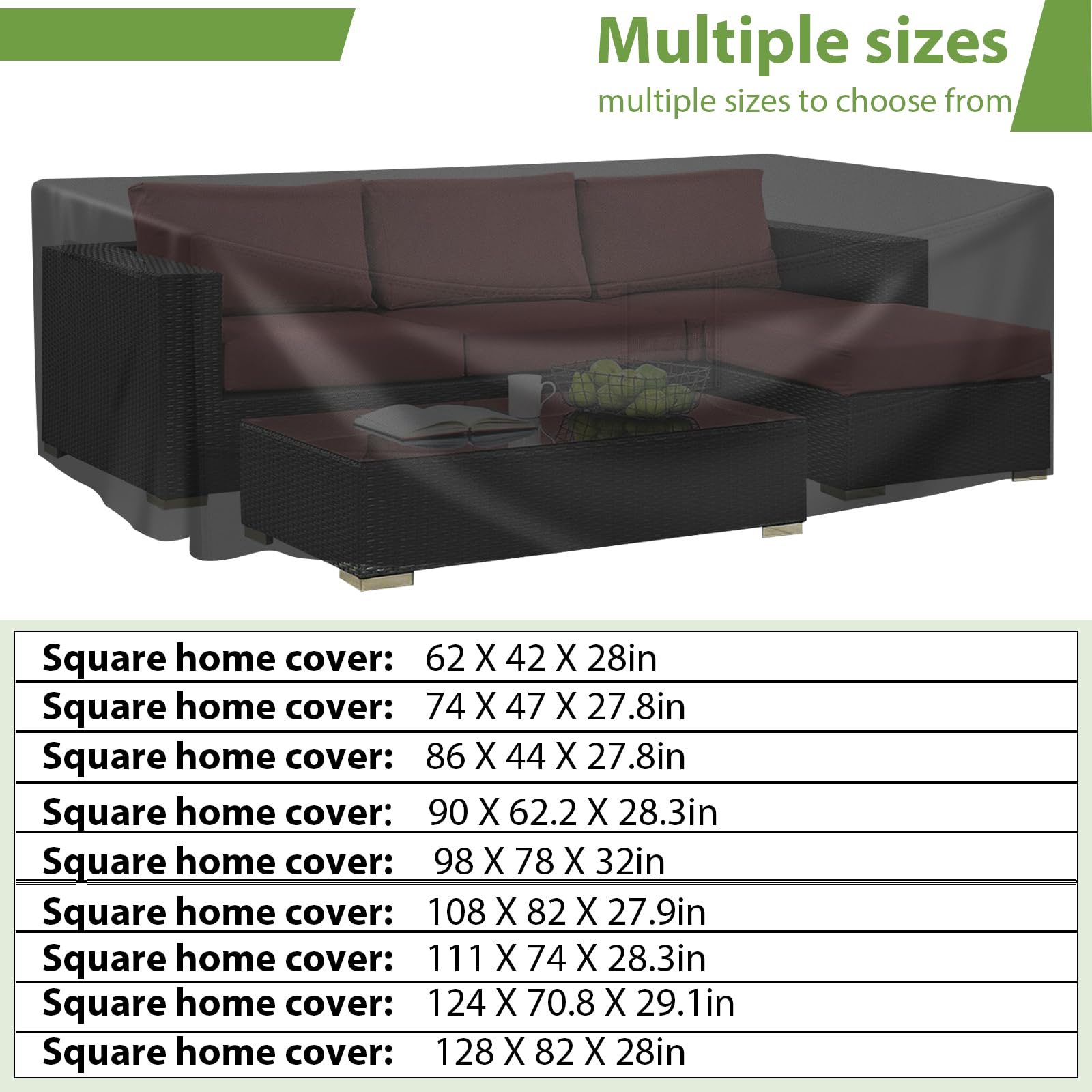 Waterproof Outdoor Patio Furniture Covers for Sectional Sofa Sets, Table & Chair Sets - Heavy Duty Black Rectangular Cover (90