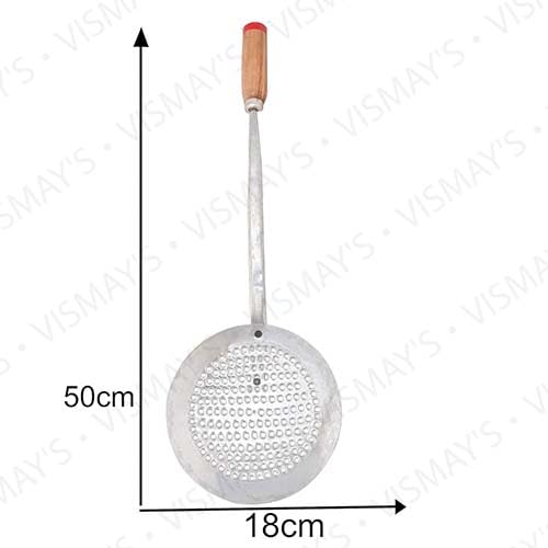 Vismays Handcrafted Iron Frying Spoon with Wooden Handle - Food Grade, Durable & Eco-Friendly Kitchen Tool for Indian Cooking | Perfect for Stirring, Flipping & Serving Traditional Dishes | Made in India