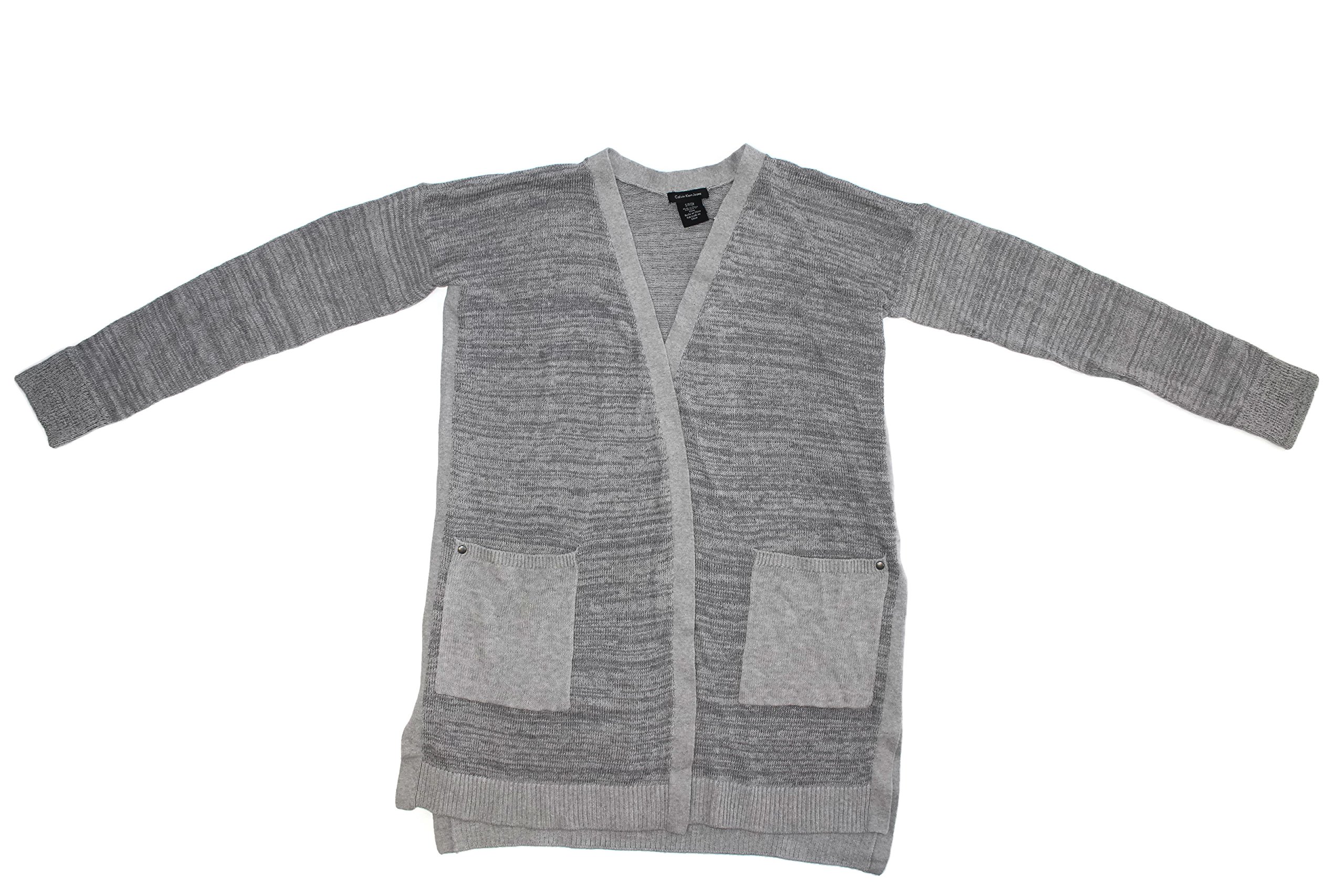 Calvin Klein Jeans Women's Long Cardigan Sweater - Small Size, Flannel Heather Color | Perfect for Fall Layering, Office Wear & Casual Outfits