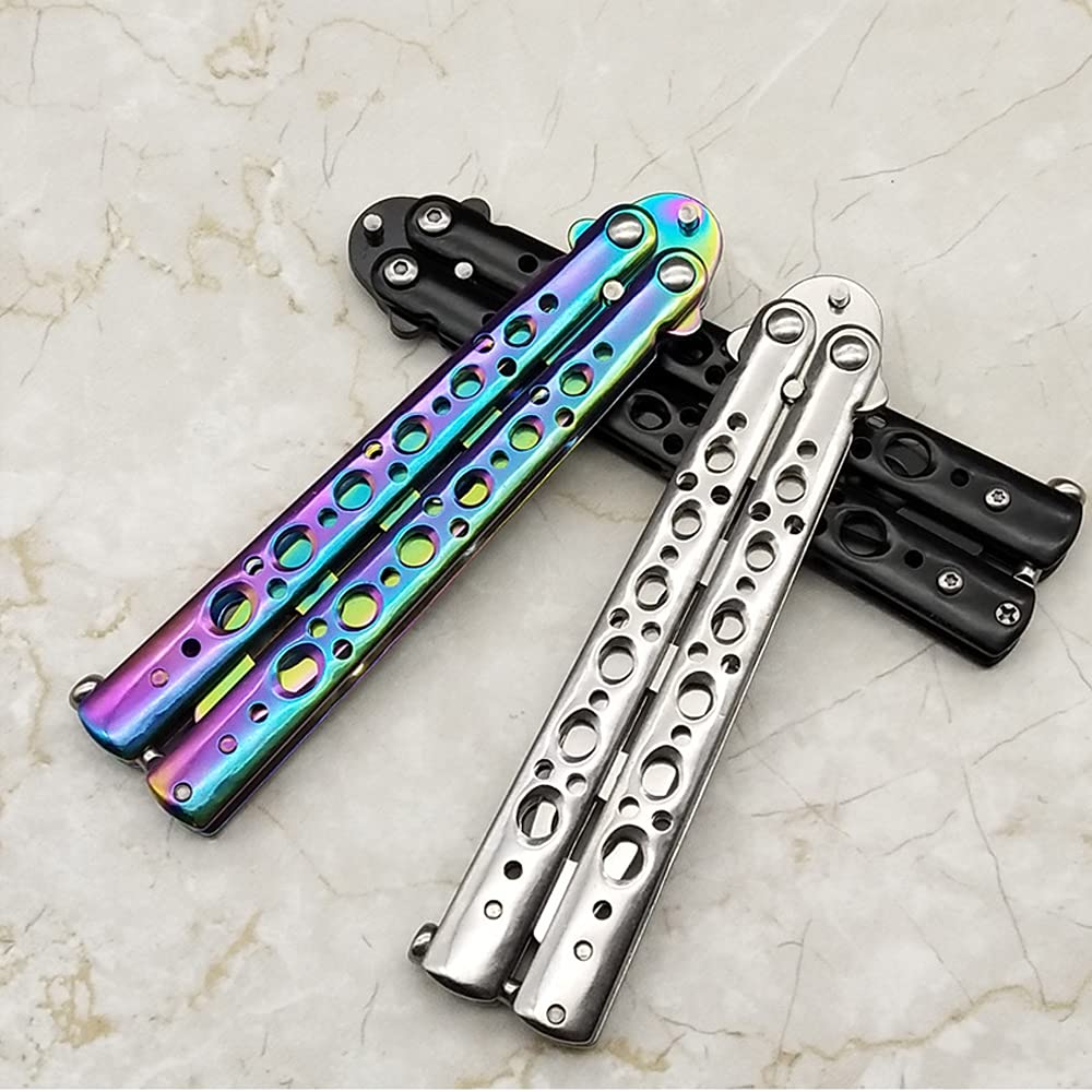 3 Pack Butterfly Knife Trainer Set with Spanner - Unsharpened Steel Flipping Practice Knife for Beginners & Enthusiasts - Perfect for Skill Training, Stress Relief & EDC Collection (No Offensive Blade)
