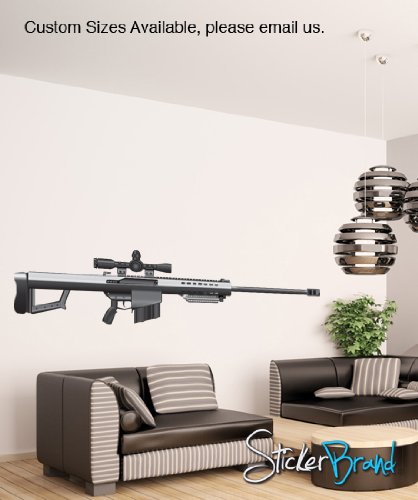 50 Cal Sniper Gun Wall Decal Sticker - Color Print Vinyl Art JH171 for Home & Office Decor | Perfect for Bedroom, Man Cave, Gaming Room