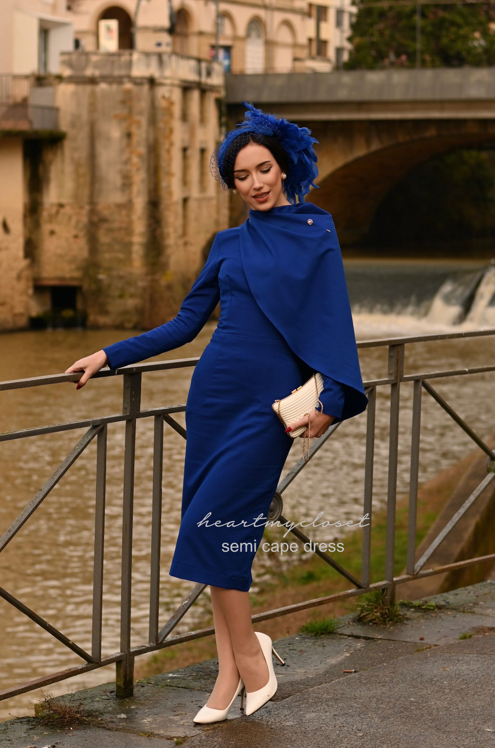 Elegant Semi Cape Dress - Duchess Meghan Inspired Formal Gown for Weddings, Parties & Special Occasions