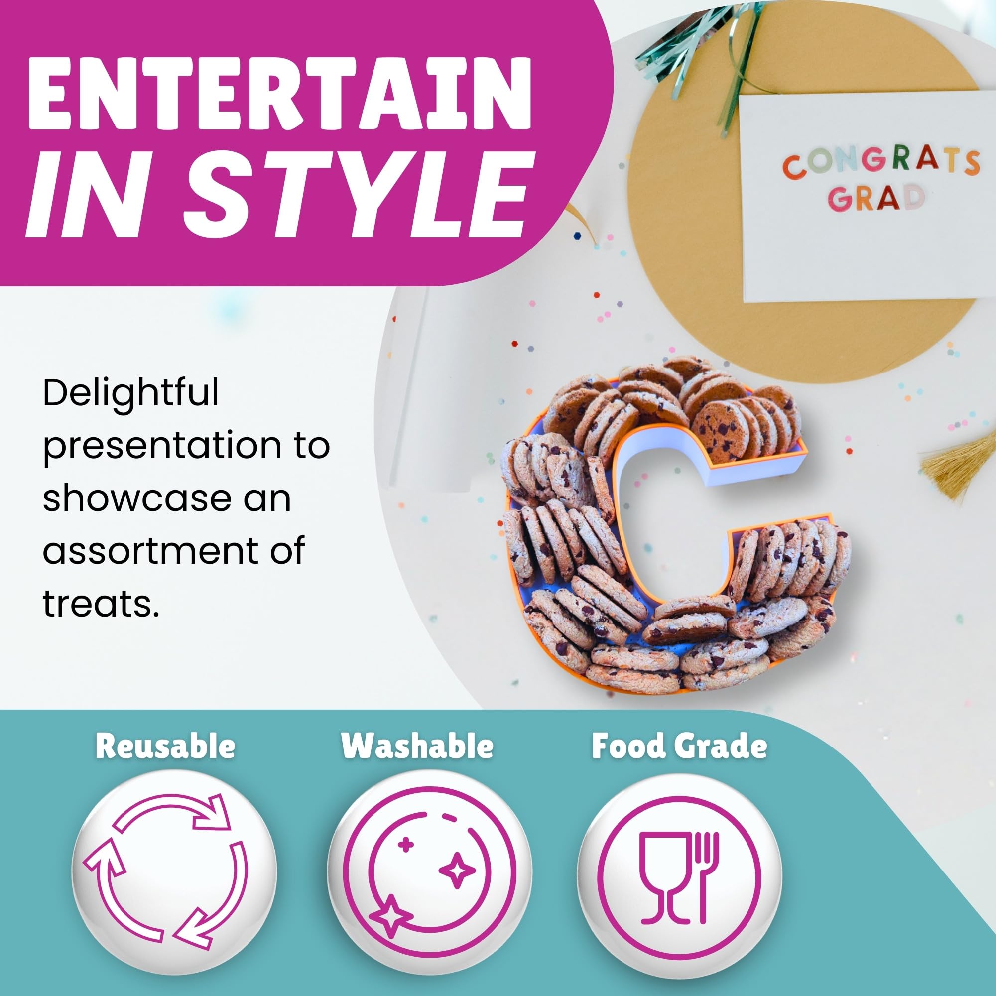 10-Inch Custom Multicolor Plastic Reusable Fillable Serving Trays - Perfect for Charcuterie, Candy, Snacks & Food Display | Great for Parties, Catering & Home Entertaining