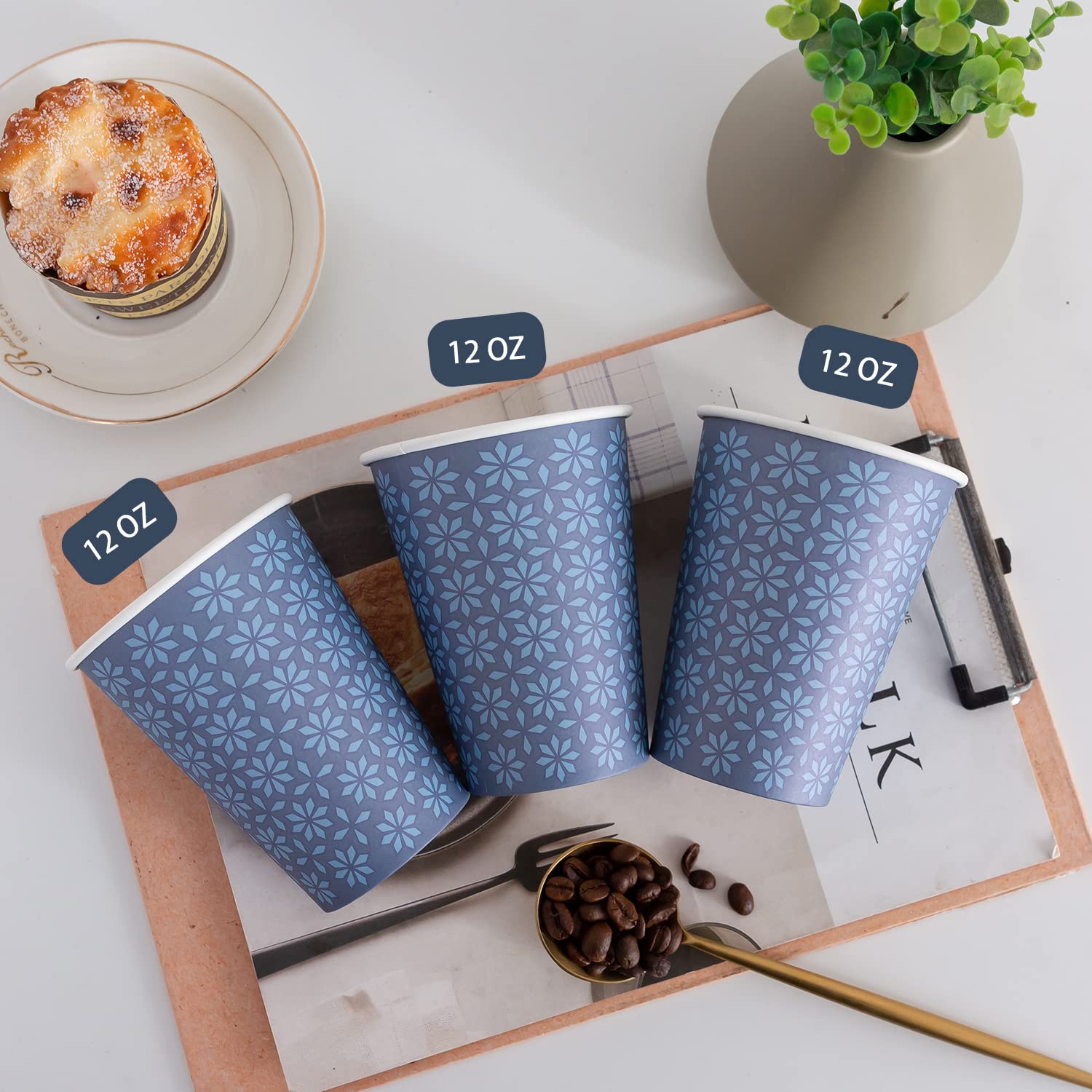 240 Pack 12 oz Disposable Paper Cups - Navy Floral Design Hot & Cold Beverage Drinking Cups for Coffee, Tea, Juice - Perfect for Home, Office, Restaurant, Parties & Events - Ideal for Daily Use, Entertaining Guests & Catering Services