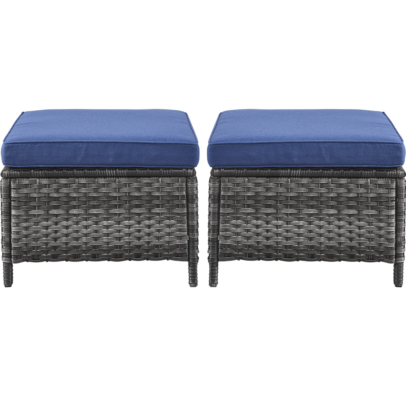 All-Weather Outdoor Furniture Ottoman Set of 2 - Patio Seating Footstool with Soft Cushions, Rattan Wicker Design - Perfect for Garden, Deck, Poolside & Backyard Relaxation