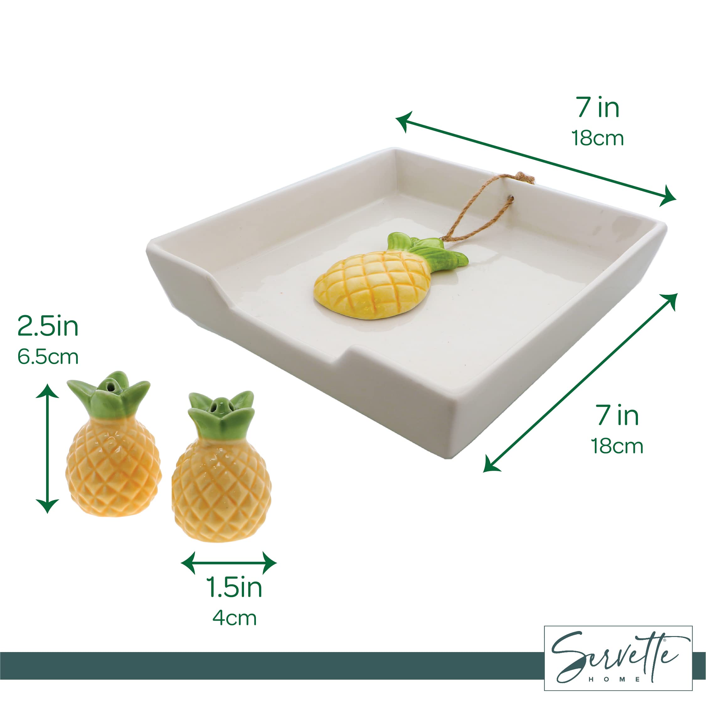 Ceramic Pineapple Napkin Holder and Salt & Pepper Shakers Set - Modern Kitchen Dining Table Decor for Restaurants, Home, and Party Use