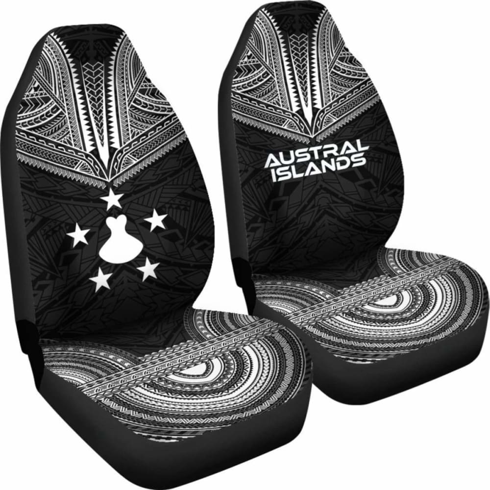 Austral Islands Car Seat Cover - Black Polynesian Chief Tattoo Design with Austral Islands Flag | Durable & Stylish Protection for Cars, Trucks & SUVs | Perfect for Travel, Commuting & Everyday Use