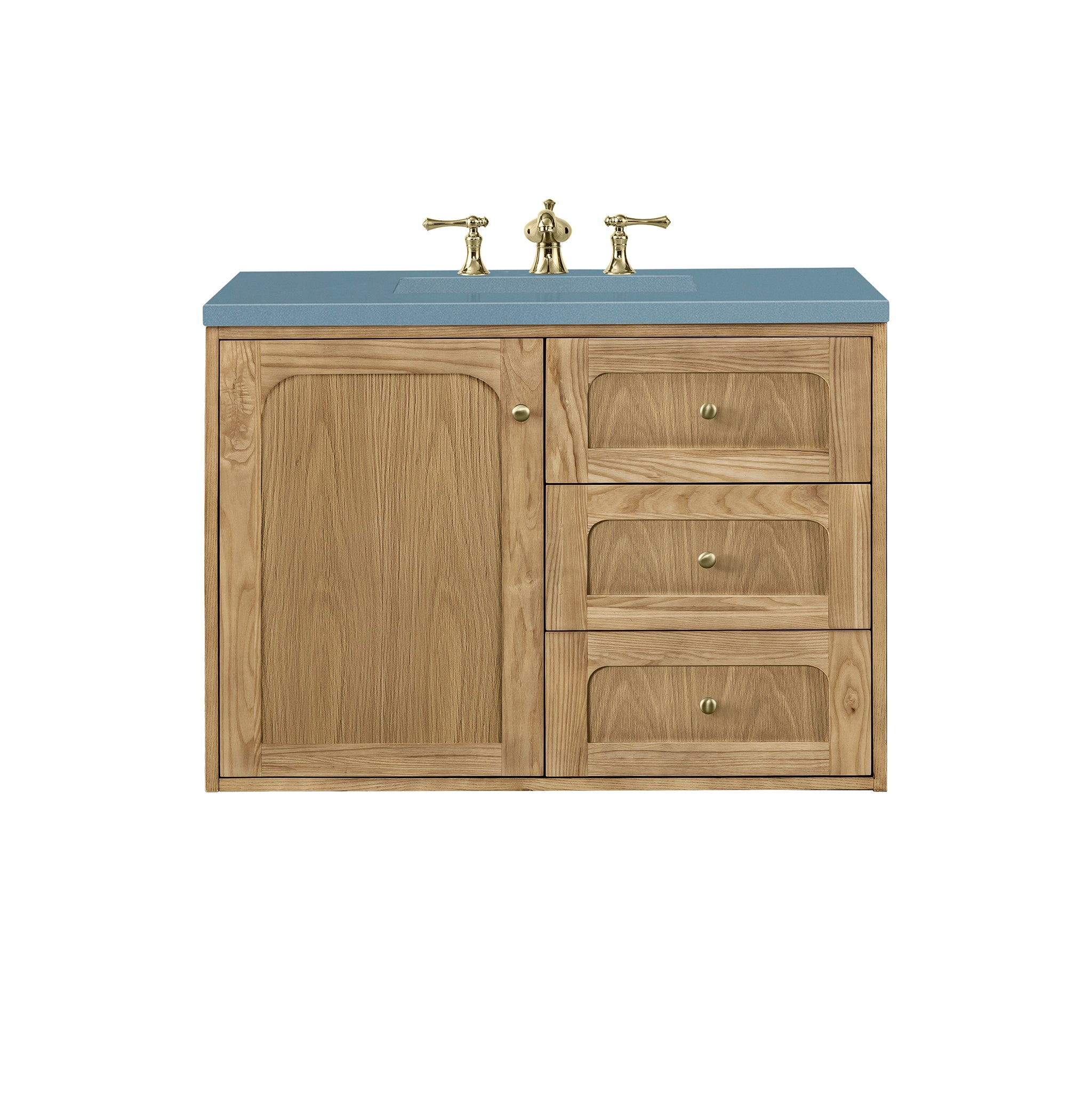 Laurent 36 Inch Single Bathroom Vanity with Light Natural Oak Finish & 3CM Cala Blue Stone Top - Perfect for Modern & Coastal Bathroom Designs