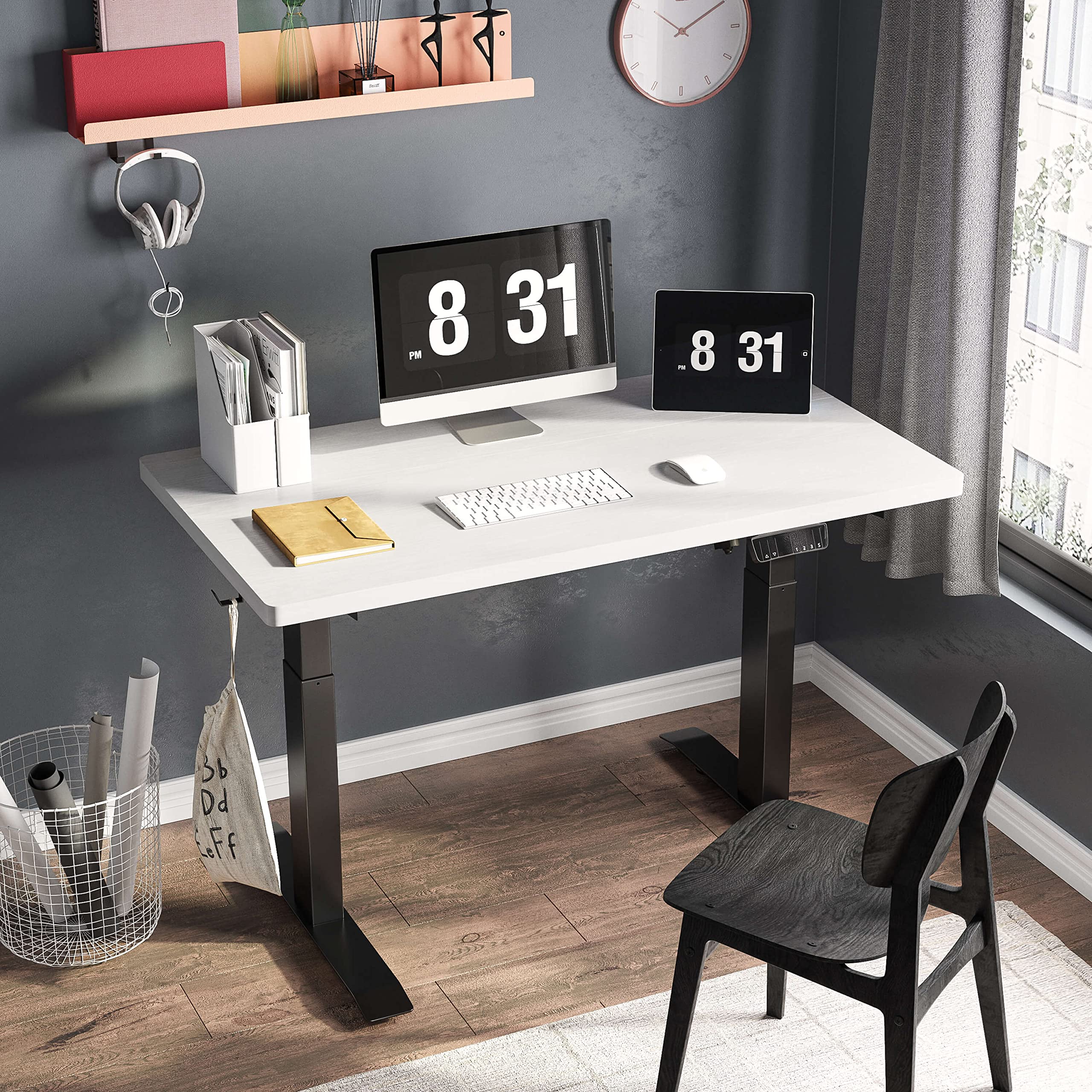 IYEE NATURE Electric Standing Desk 40 x 24 Inches - Adjustable Height Ergonomic Home Office Desk with Splice Board (Black Frame, White Top) | Perfect for Remote Work, Gaming Setup & Small Workspaces