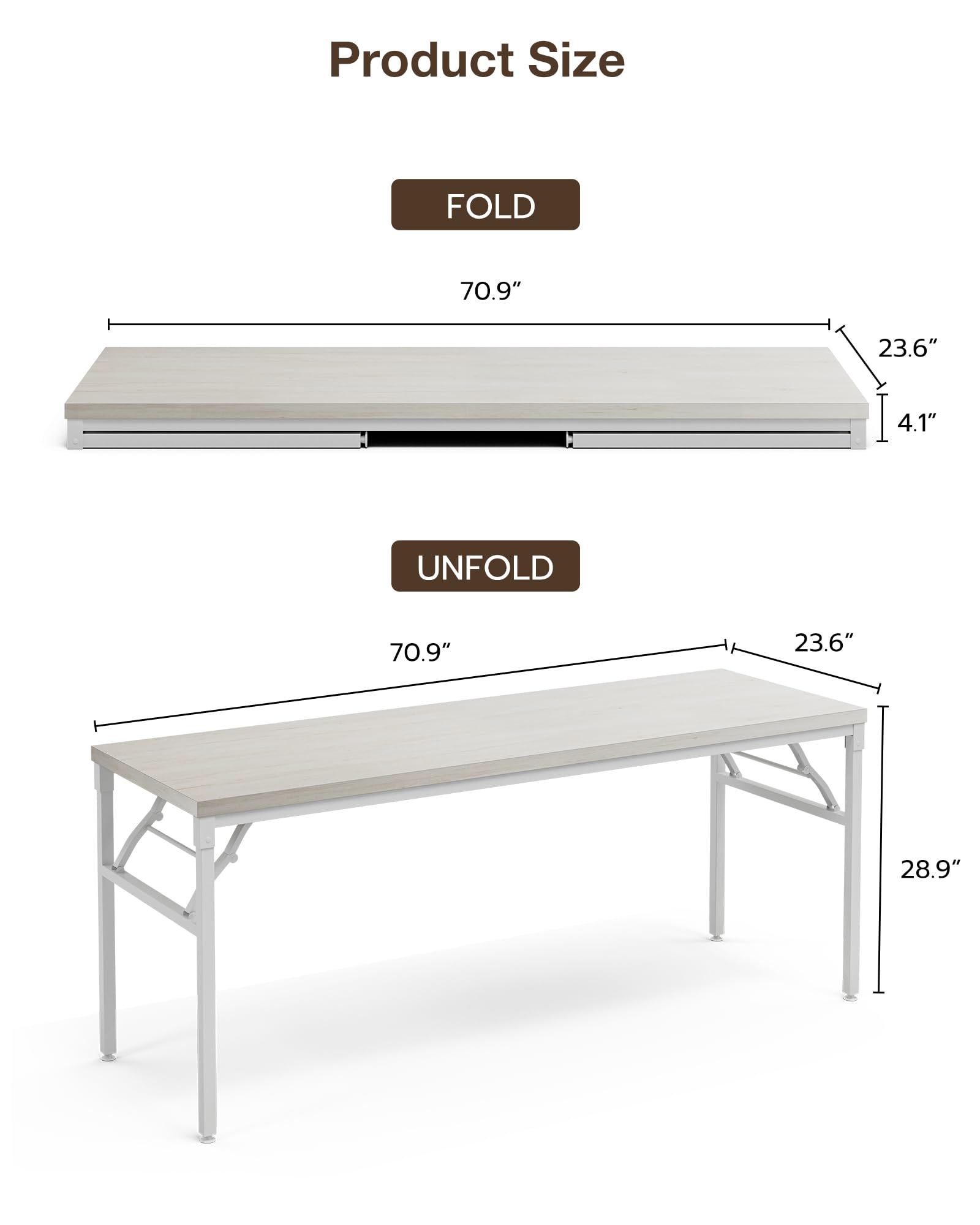 70 Inch TEMI Computer Desk - Large Wooden Folding Desk for Home Office | Executive Writing & Gaming Desk | Space-Saving Foldable Work Table (No Assembly Required, White) - Perfect for Small Spaces, Remote Work & Gaming Setups