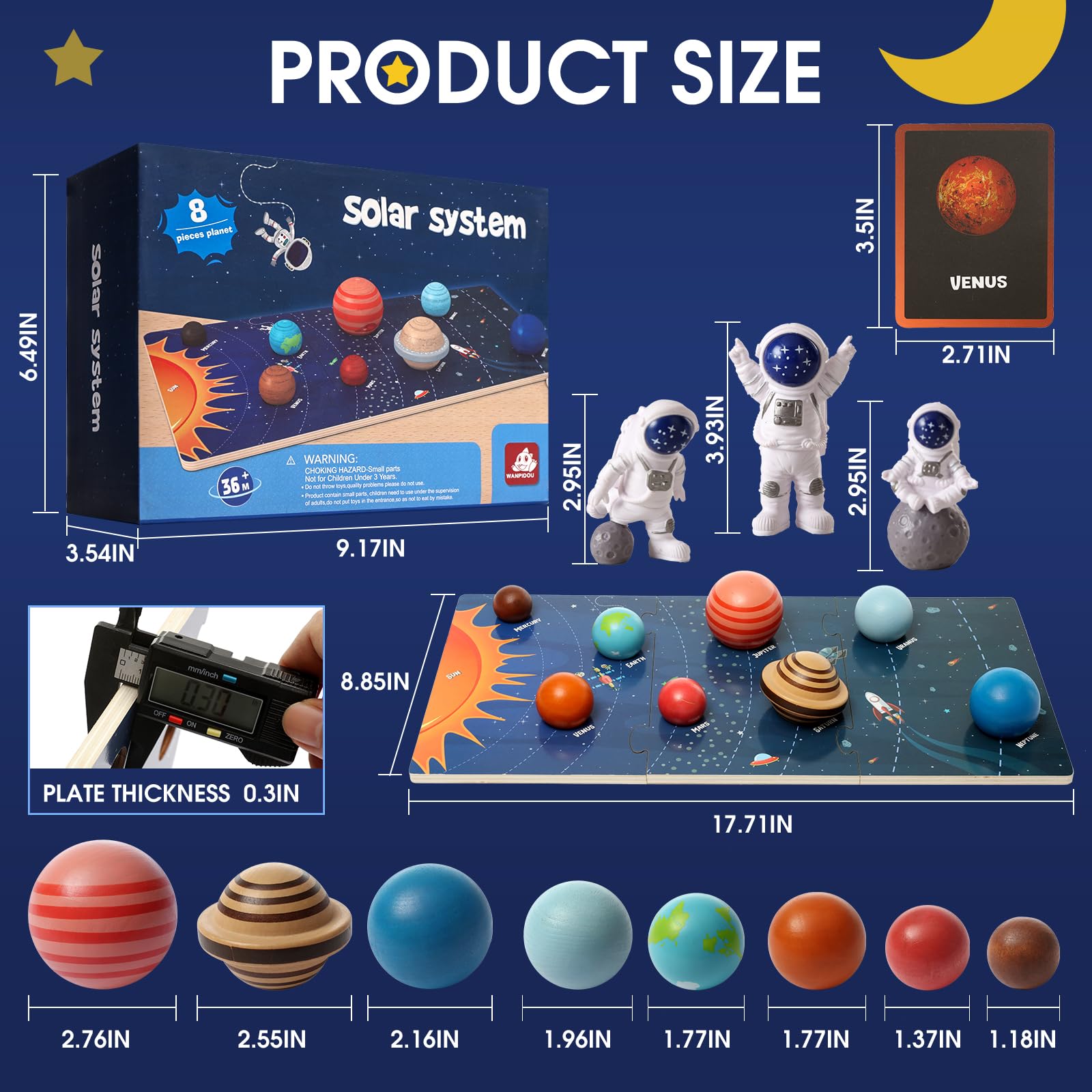 Wooden Solar System Model Board - Montessori Planet Toys for Kids | Educational Planets Balls & Preschool Learning Puzzle | Space Learning Toys for Classroom & Homeschool STEM Activities