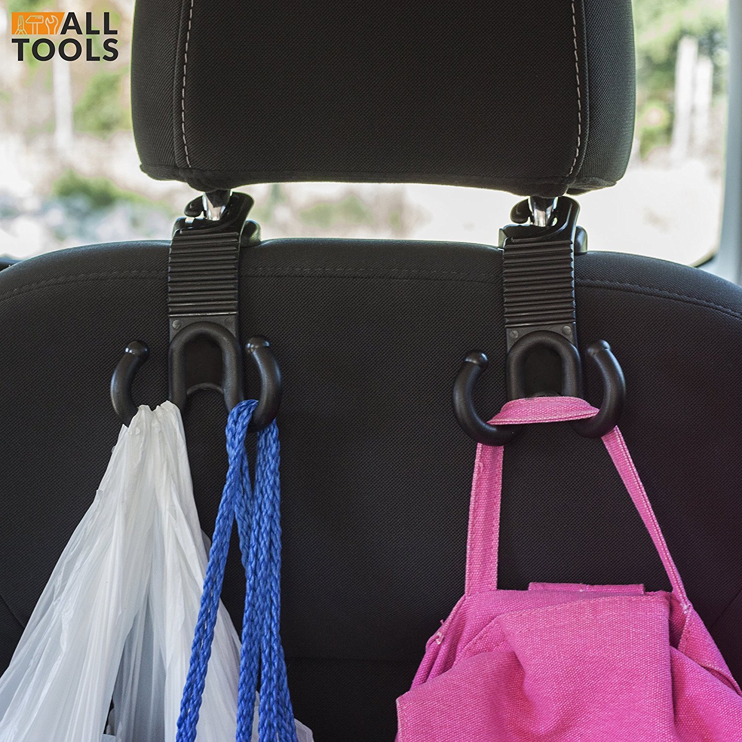 Universal Car SUV Seat Headrest Hooks - Heavy Duty Backseat Hanger Organizer for Purse, Grocery Bags, Handbags & Coats - Vehicle Storage Accessories for Men & Women - Perfect for Road Trips, Shopping & Daily Commute