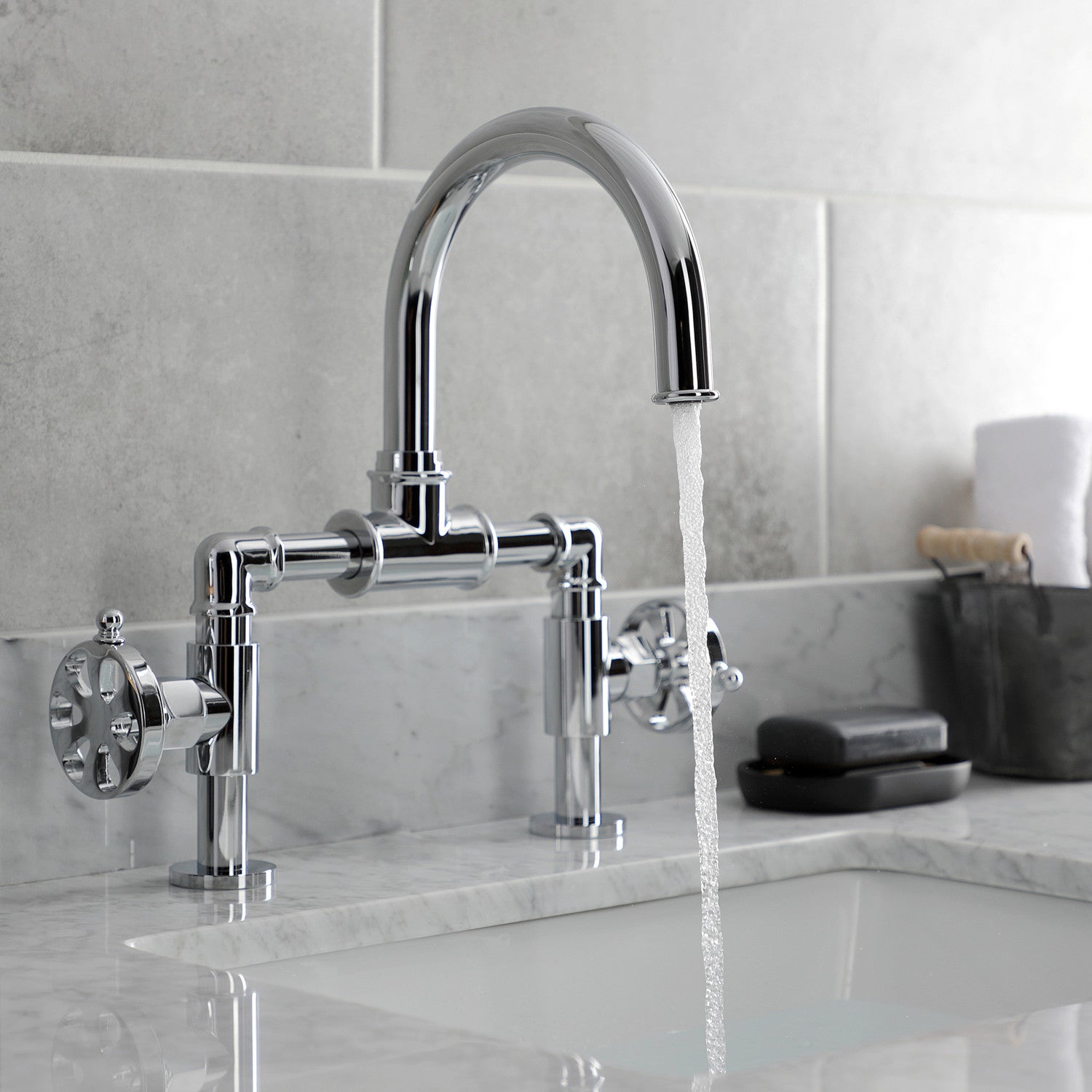 Belknap KS2171RX 2-Handle Deck Mount Bathroom Faucet with Push Pop-Up Drain - Polished Chrome - Perfect for Modern Bathroom Vanities and Powder Rooms