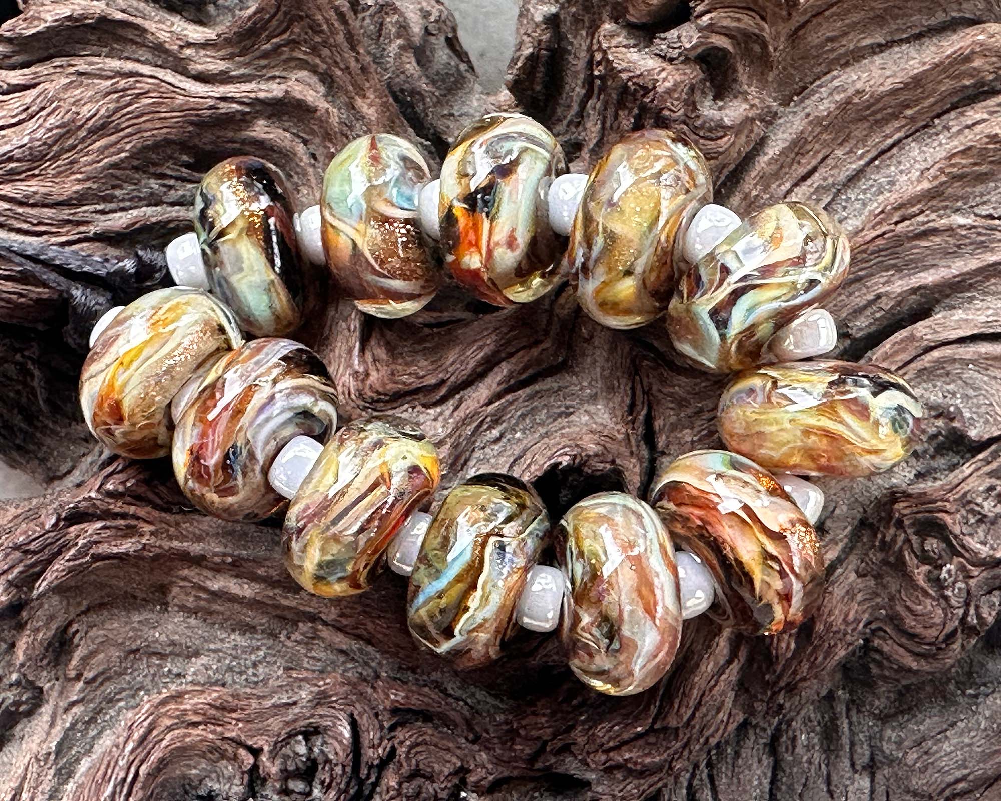 12-Piece Tiger Swirl Glitter Lampwork Glass Beads Set for Jewelry Making - DIY Bracelets, Necklaces & Craft Projects (SRA Certified) | Perfect for Beading, Gift Giving & Boho Style Accessories