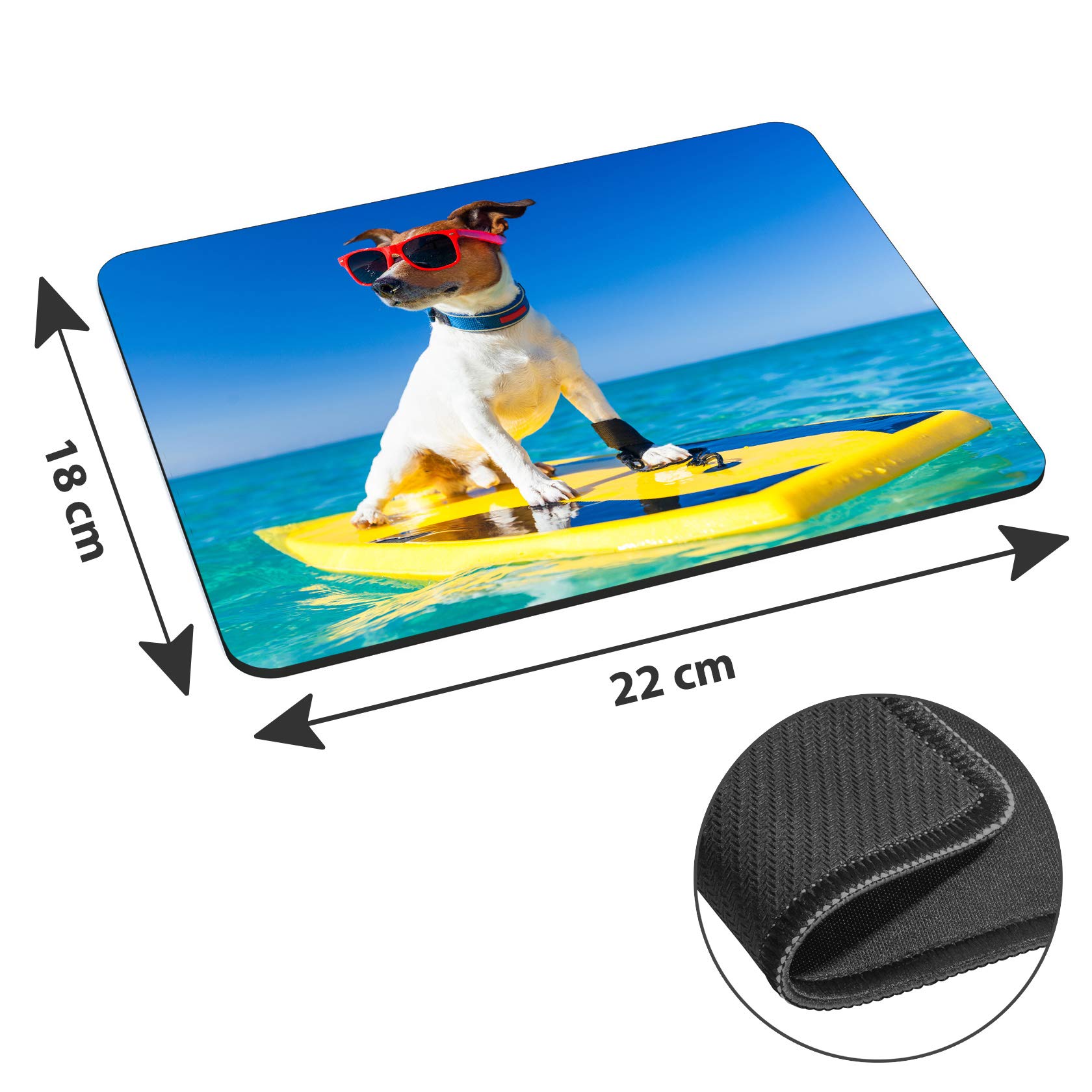 Neoprene Mouse Pad with Surfer Dog Design - Non-Slip, Waterproof Desk Accessory for Gaming, Office & Home Workspace