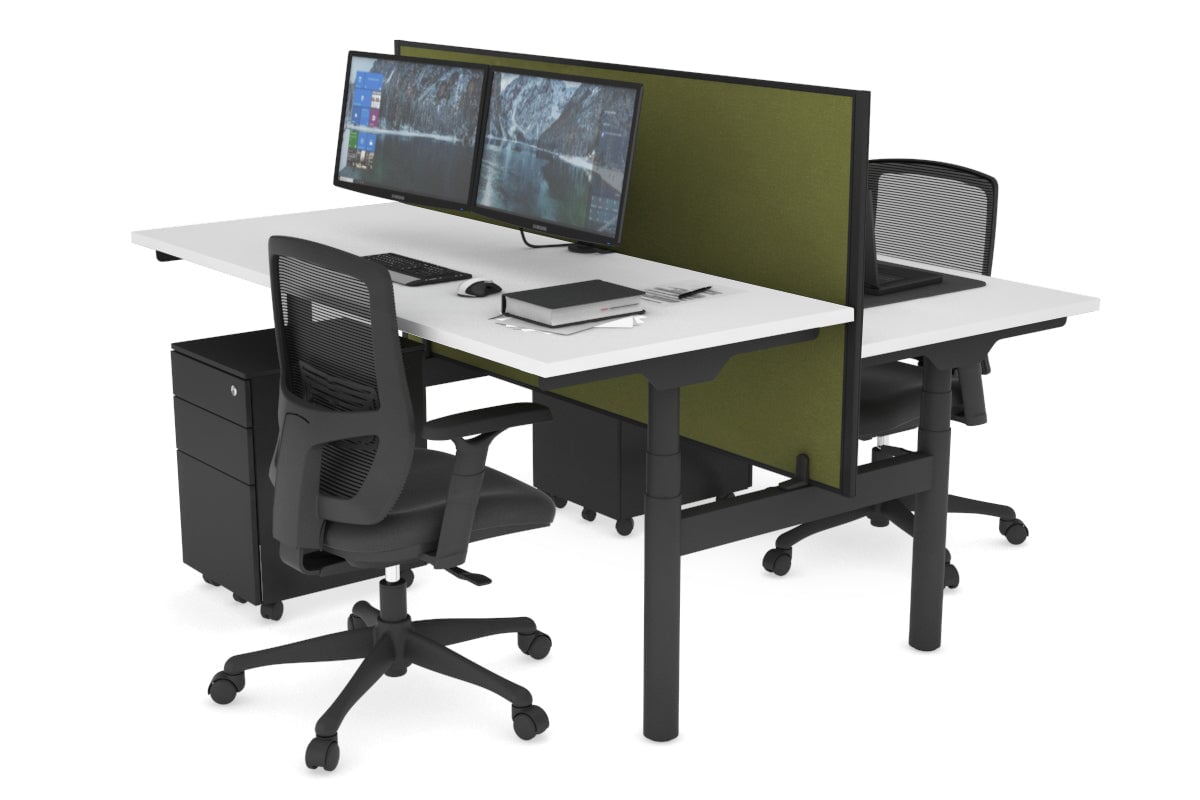 Flexi Premium Height Adjustable 2-Person H Bench Workstation - Black Frame [1600L x 700W] - Ergonomic Office Desk for Collaborative Workspaces & Home Offices