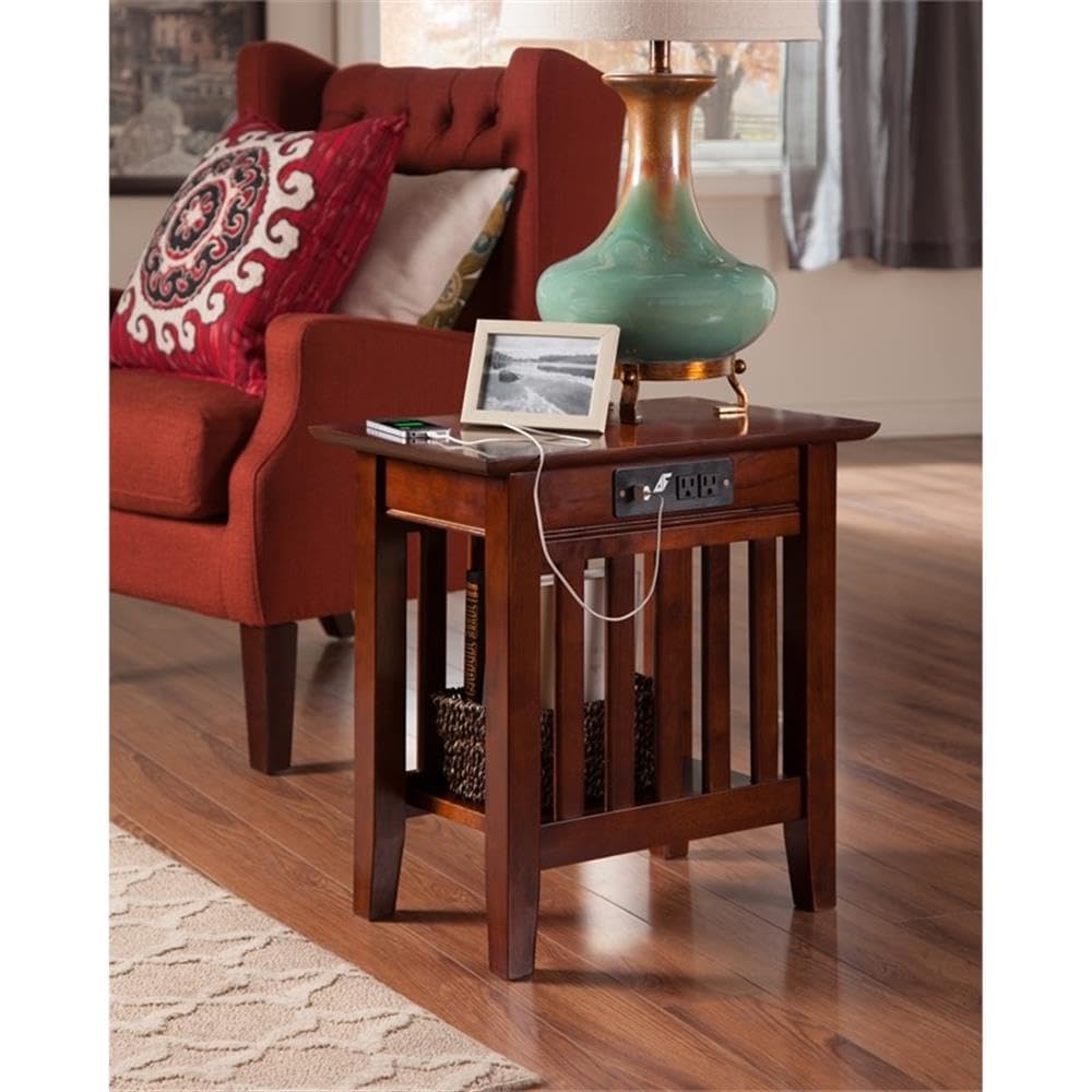 Fremont Chair Side Table with USB Charger - Modern End Table for Living Room, Bedroom, or Office - Convenient Charging Station for Phones & Devices