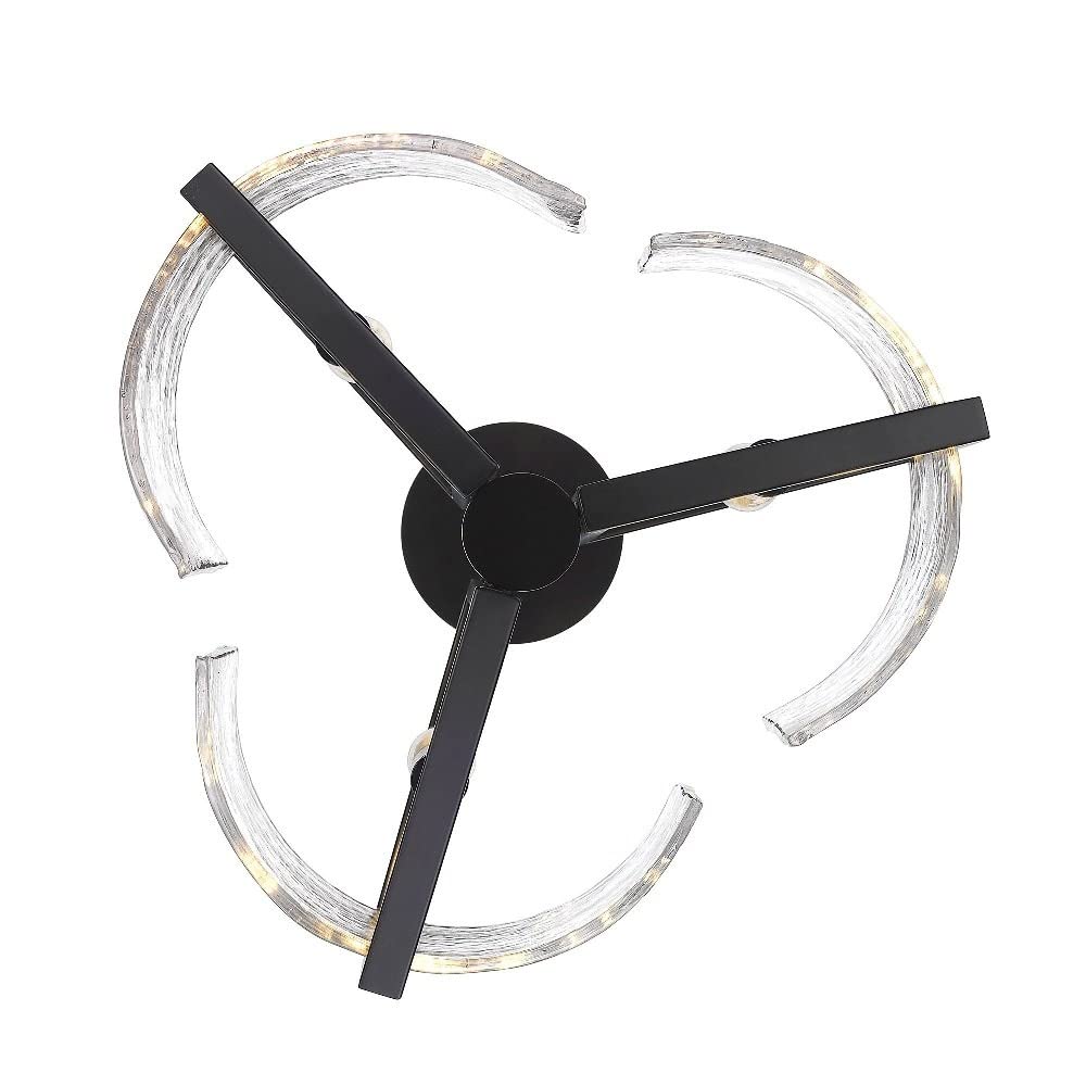 Varska Semi-Flush Mount Ceiling Light Fixture - Matte Black Finish with Hammered Water Glass Shade - Perfect for Bedroom, Living Room, and Dining Room Lighting