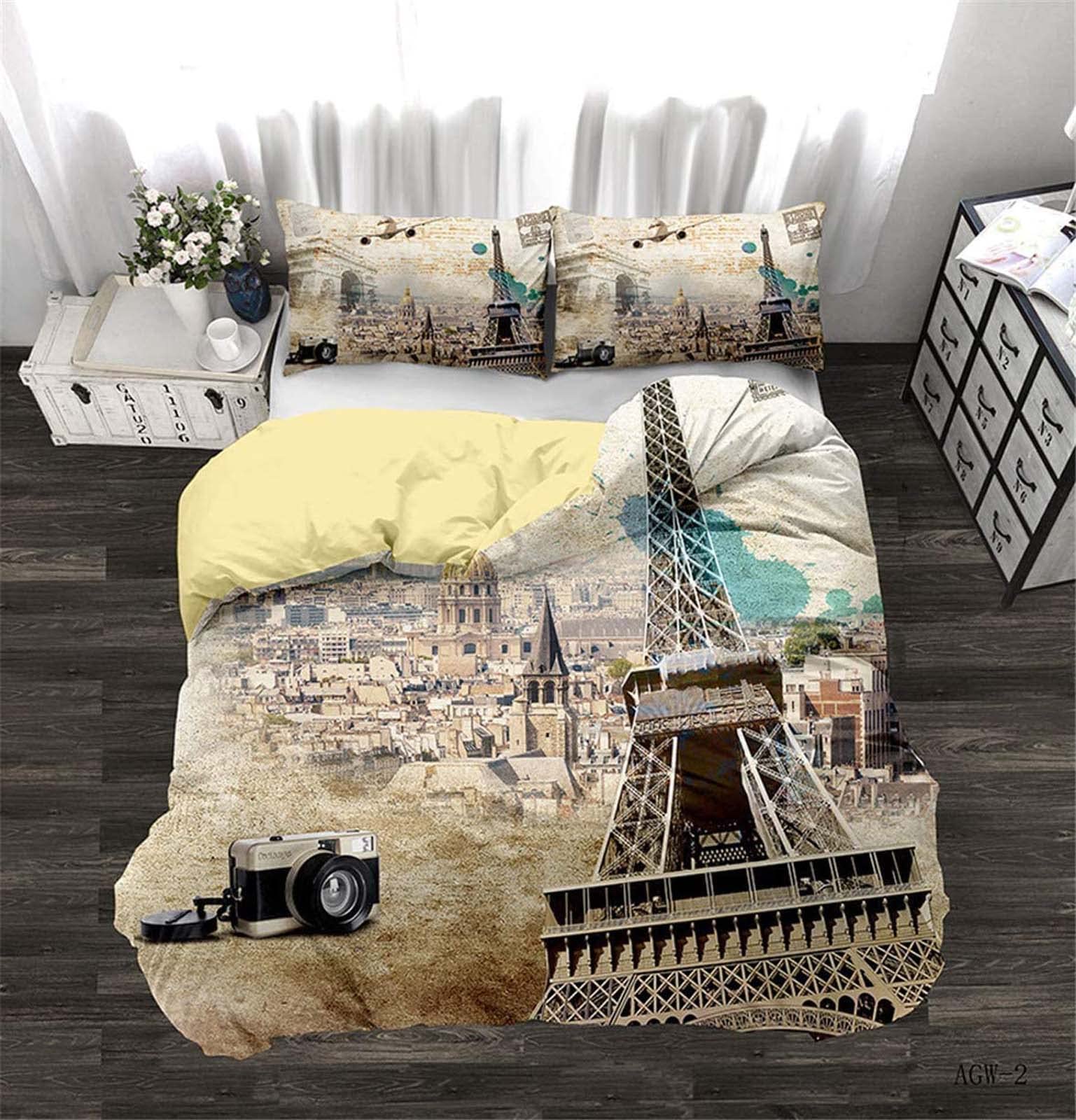 Vintage Paris Eiffel Tower Duvet Cover Set - King Size Bedding with 2 Pillowcases, French Themed Luxury Comforter Cover - Perfect for Romantic Bedroom Decor & Paris Lover's Home