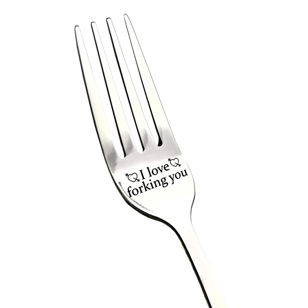 Valentine's Day Gifts for Him - Funny Engraved 'I Love You' Stainless Steel Dinner Forks - Romantic Anniversary Gift for Boyfriend - Perfect for Valentine's Dinner, Date Night & Special Occasions