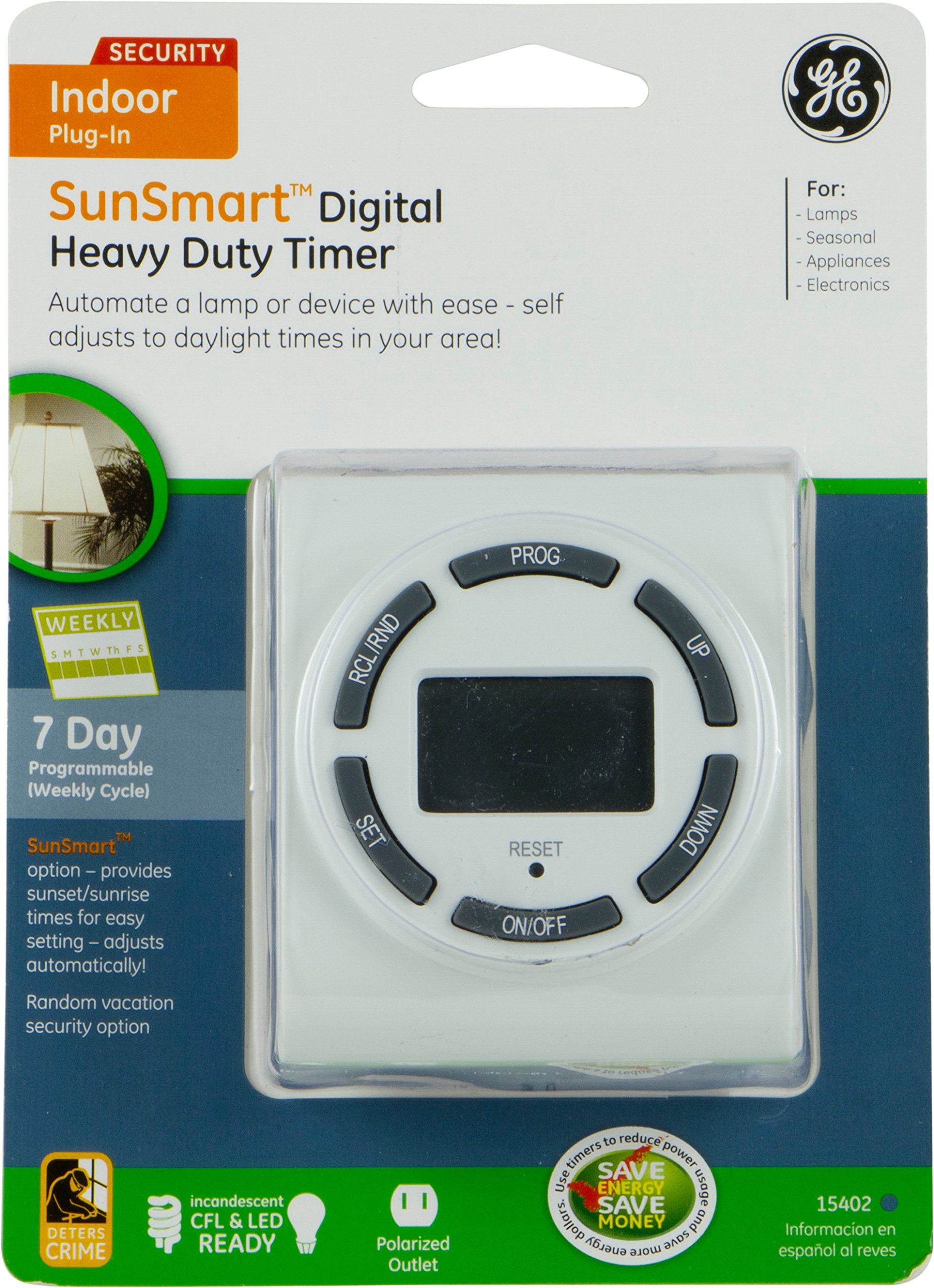 GE Sun Smart 7-Day Programmable Digital Timer Outlet - Indoor/Outdoor Light Timer with Random Security Mode for Home Automation & Vacation Safety (Ideal for Lights, Holiday Decorations & Appliances)