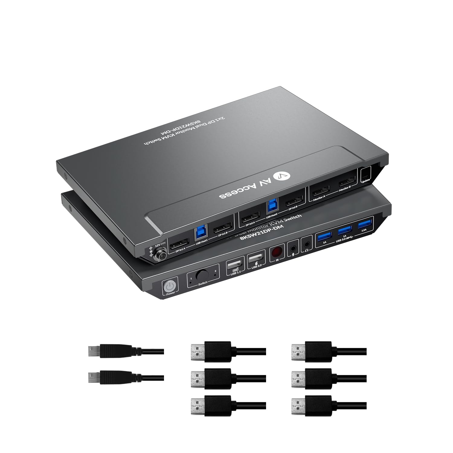 AV Access 2-Port DisplayPort KVM Switch for 2 Computers & 2 Monitors - 8K@60Hz 4K@165Hz/144Hz DP KVM with USB 3.0 Hubs, Audio Out & IR Remote - Includes All Cables - Perfect for Gaming, Office & Multi-Task Workstations