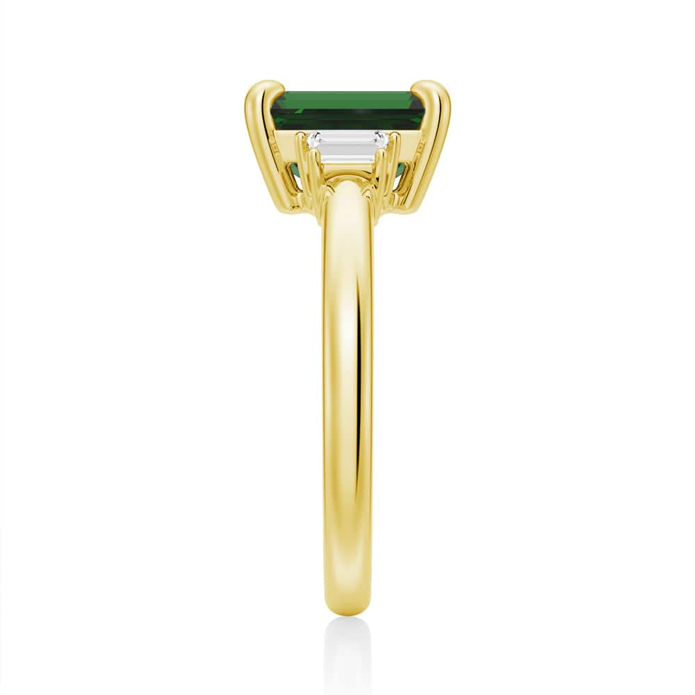 Exquisite Emerald Cut Emerald & White Sapphire Three Stone Ring – Elegant Jewelry for Weddings, Anniversaries & Special Occasions