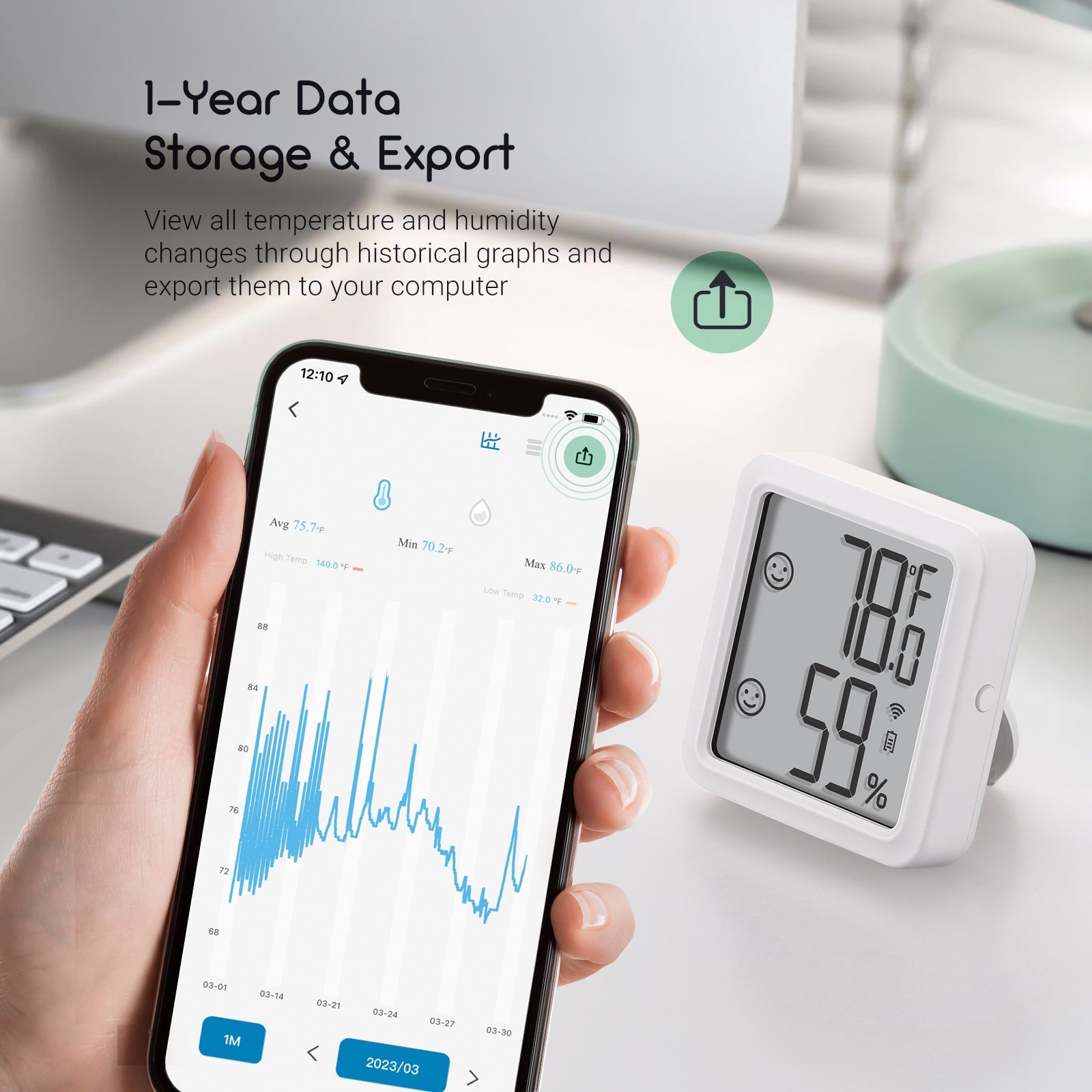 WiFi Hygrometer Thermometer IBS TH3 WIFI PLUS - Smart Indoor Humidity & Temperature Monitor for Home, Greenhouse, Baby Room - Real-Time Remote Monitoring via App