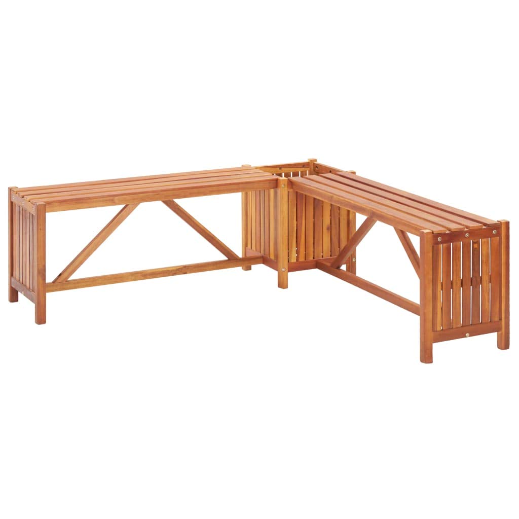 vidaXL Solid Acacia Wood Garden Corner Bench with Planter - 59.1x59.1x15.7 Inch Indoor/Outdoor Flower Rack Plant Stand, Bonsai Display Shelf with Hollow-Out Design - Perfect for Patio, Balcony, Yard & Garden Decor