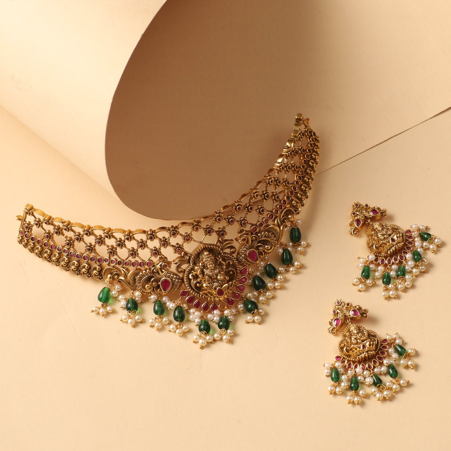 Vintage Keeka Antique Temple Choker Necklace Set - Boho Ethnic Jewelry for Women, Perfect for Festivals, Weddings & Special Occasions