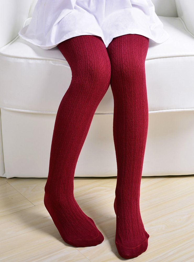 Little Girls' Solid Knitted Cotton Footed Tights - Soft Winter Leggings for Toddlers & Kids - Perfect for Playtime, School & Cold Weather Outfits